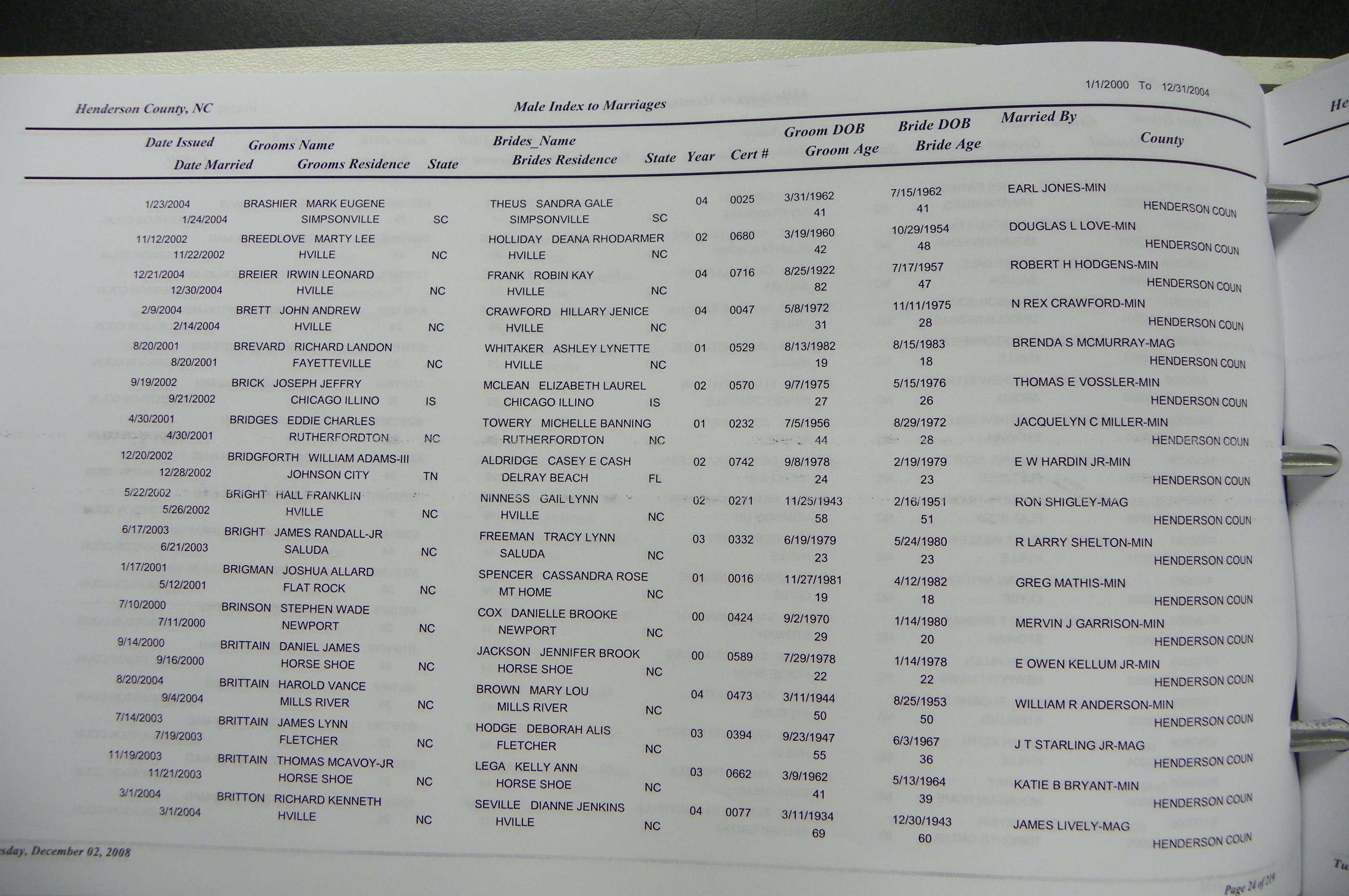 Henderson Co, NC, Marriages Male & Female, 2000 - 2004, (025).JPG