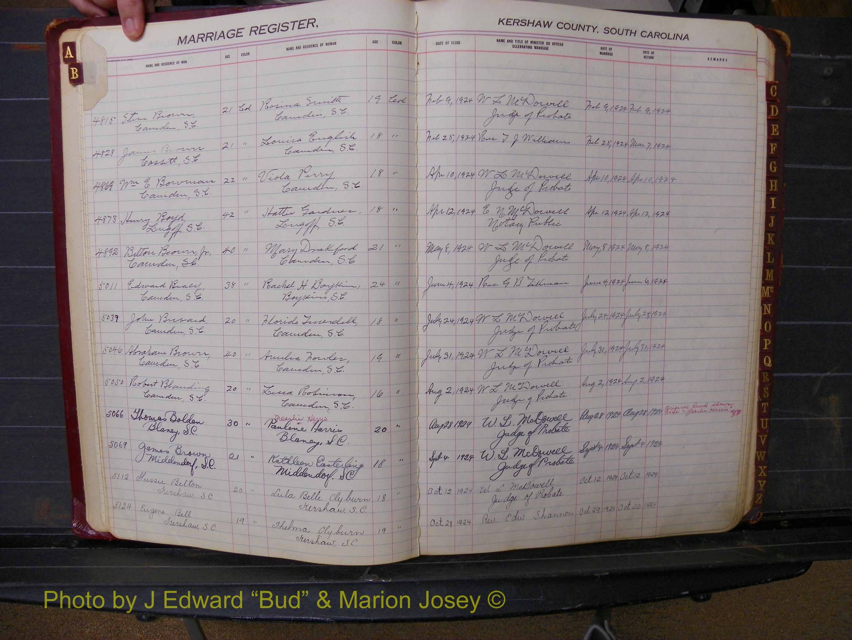 Kershaw Marriages, 1924-1936, Black Index B (105).JPG