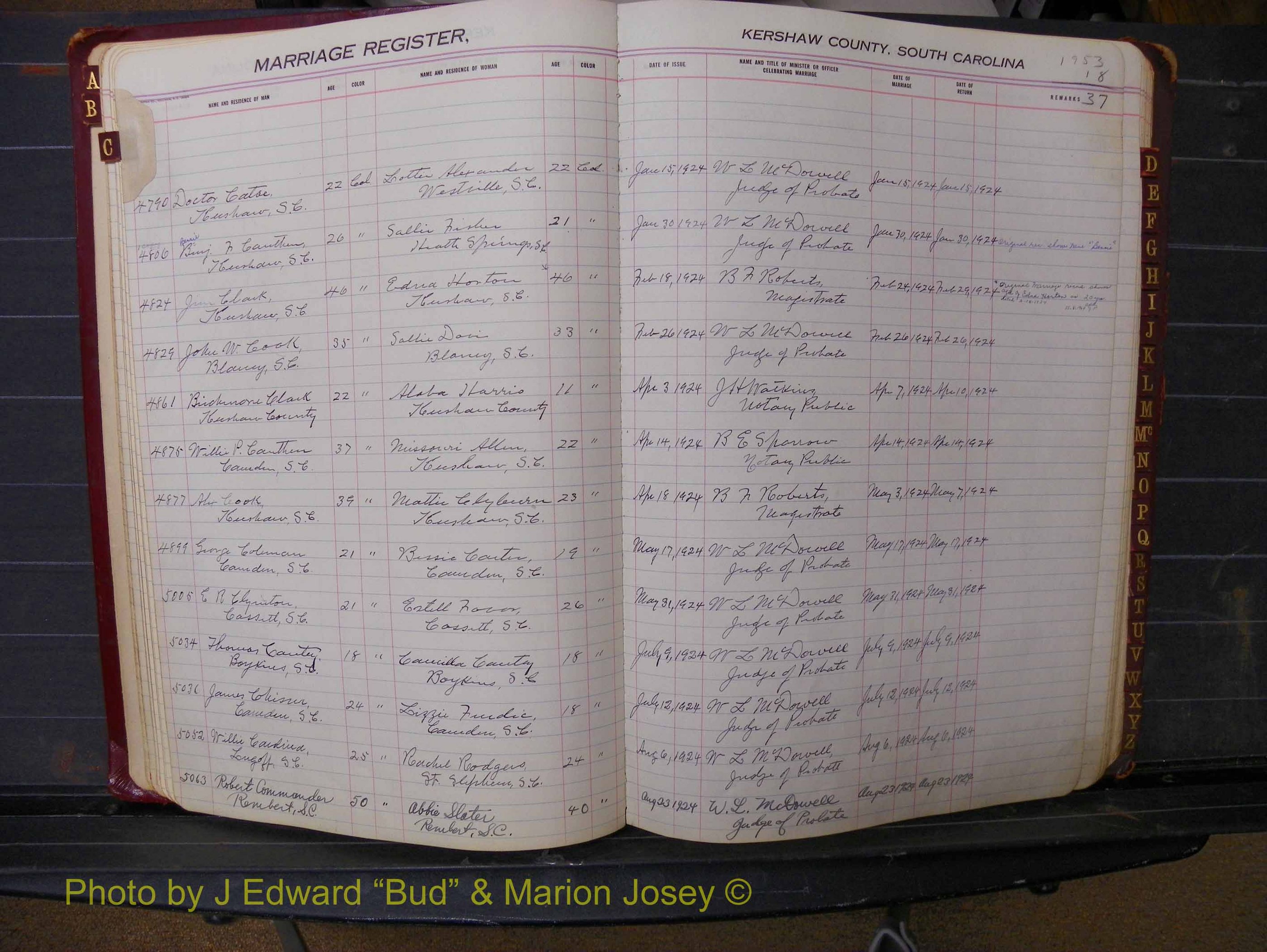 Kershaw Marriages, 1924-1936, Black Index C (114).JPG