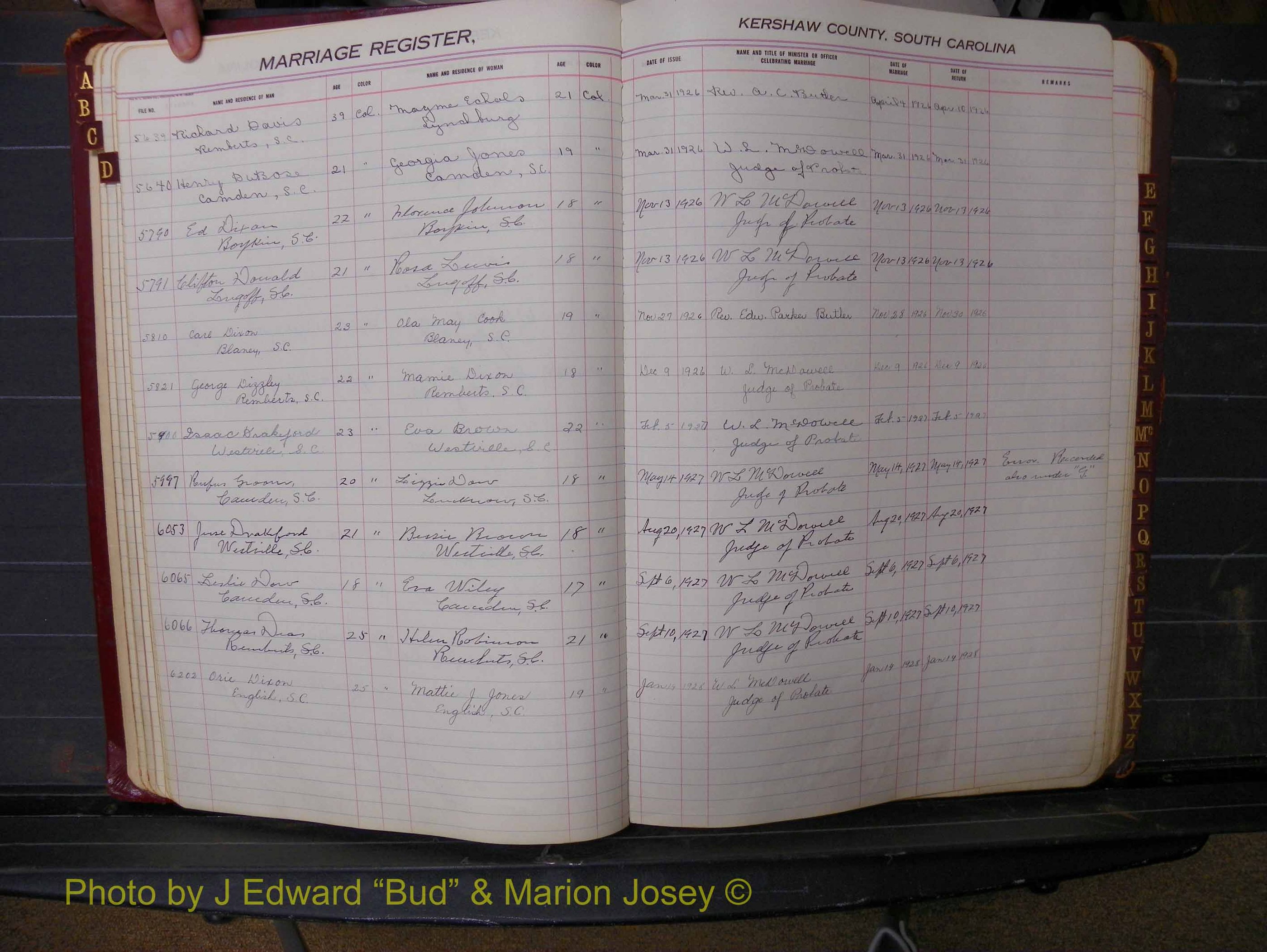 Kershaw Marriages, 1924-1936, Black Index D (123).JPG