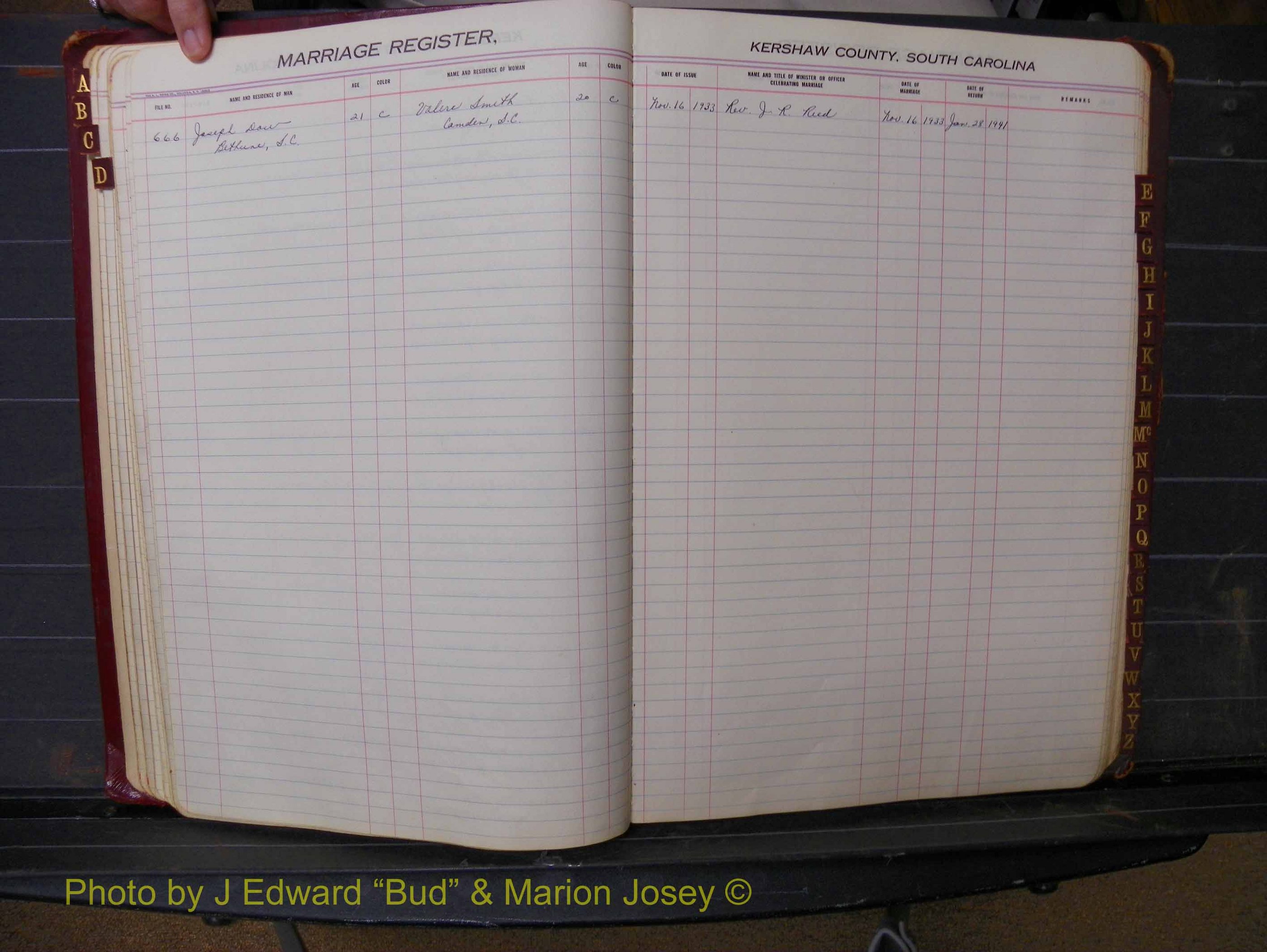 Kershaw Marriages, 1924-1936, Black Index D (126).JPG