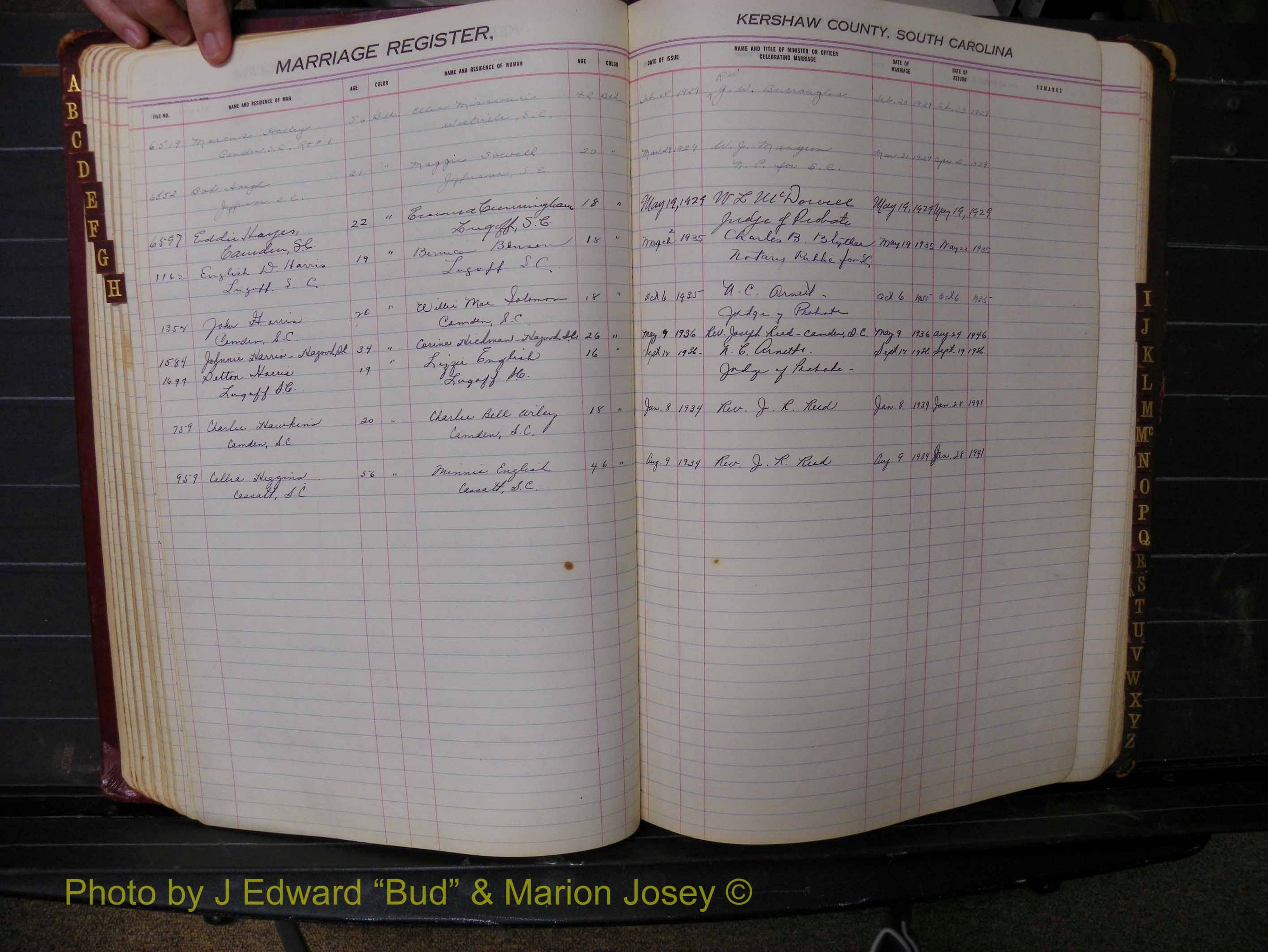 Kershaw Marriages, 1924-1936, Black Index H (138).JPG