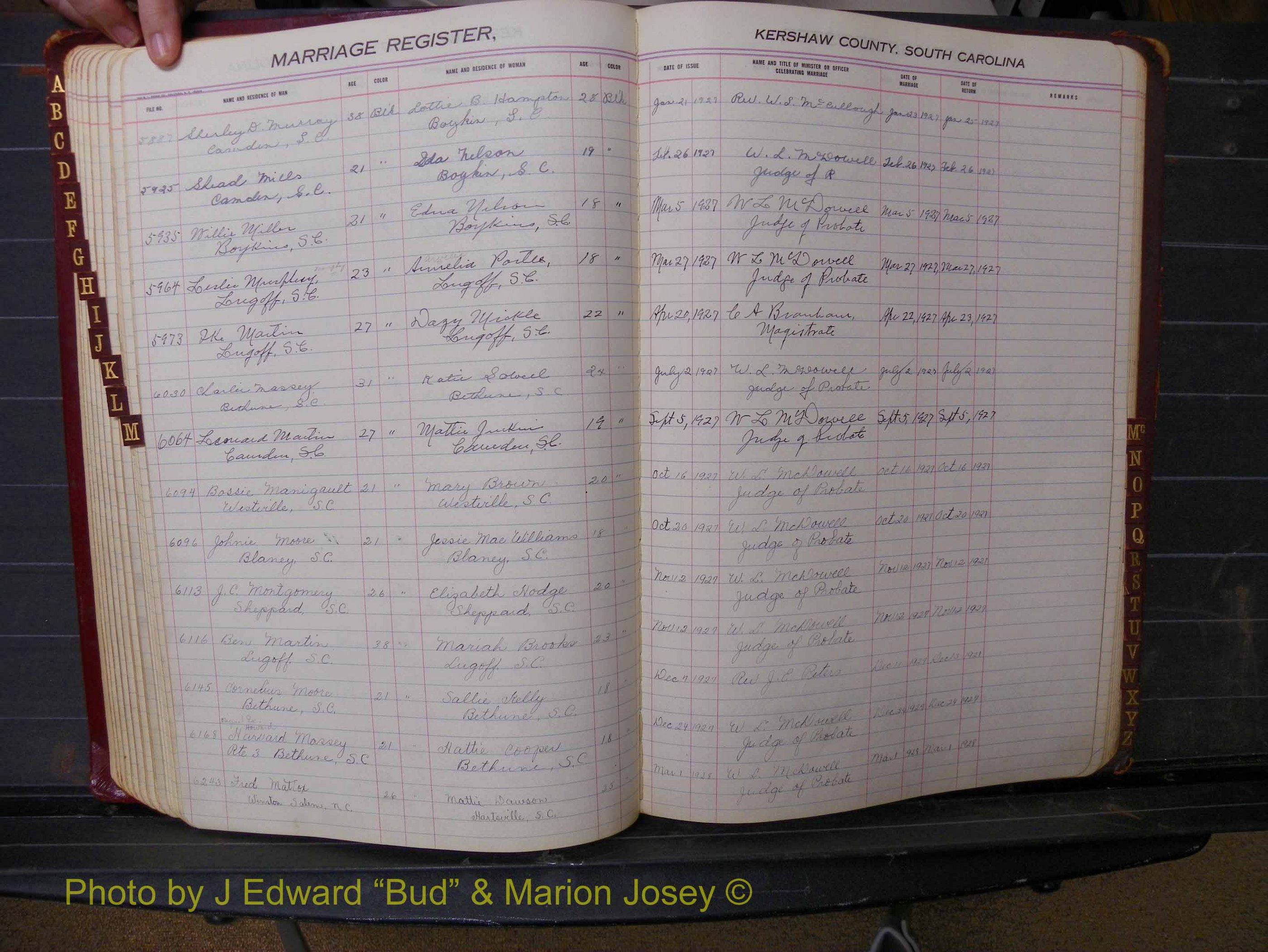 Kershaw Marriages, 1924-1936, Black Index M (154).JPG