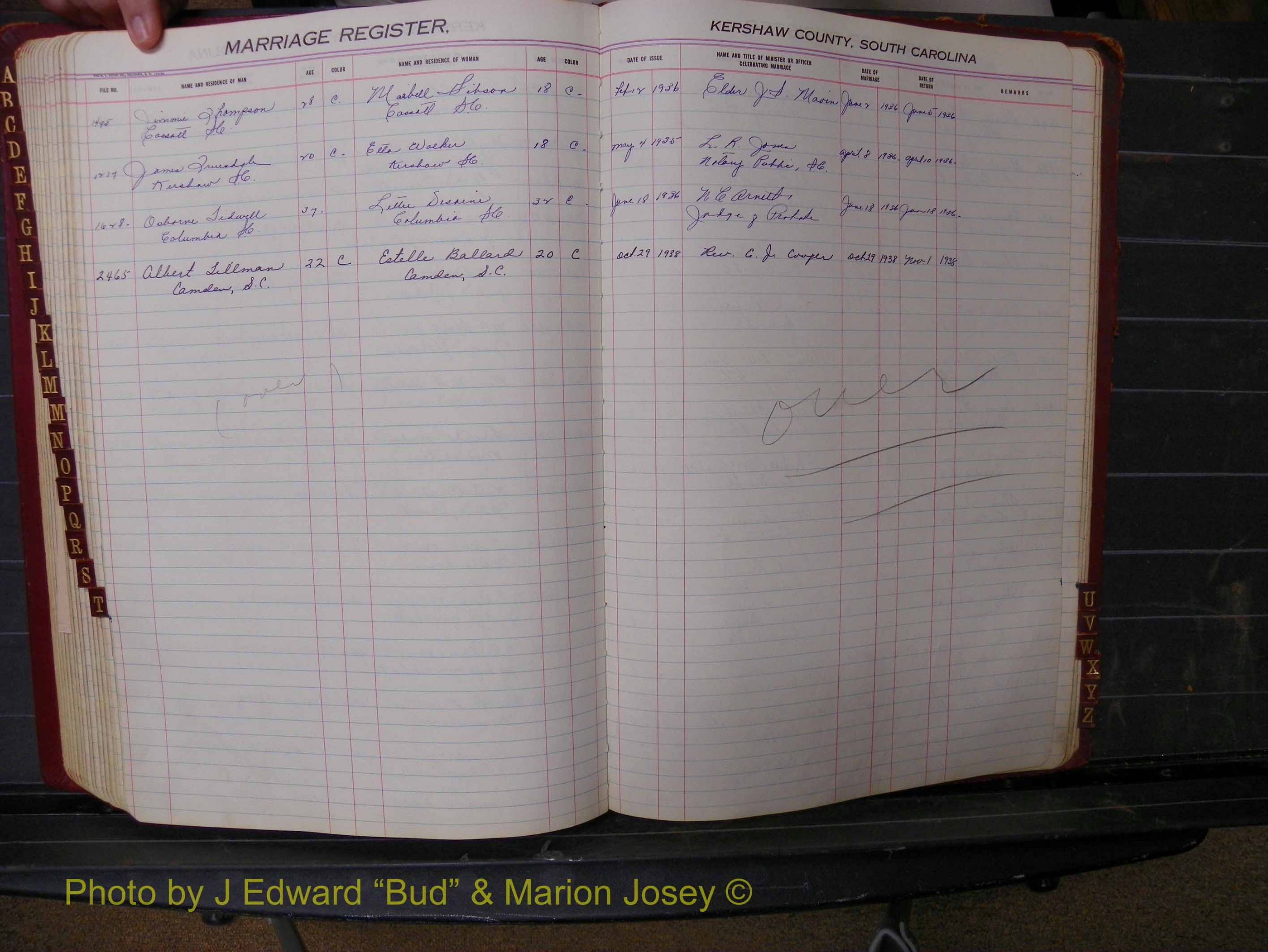 Kershaw Marriages, 1929-1940, Black Index T (224).JPG