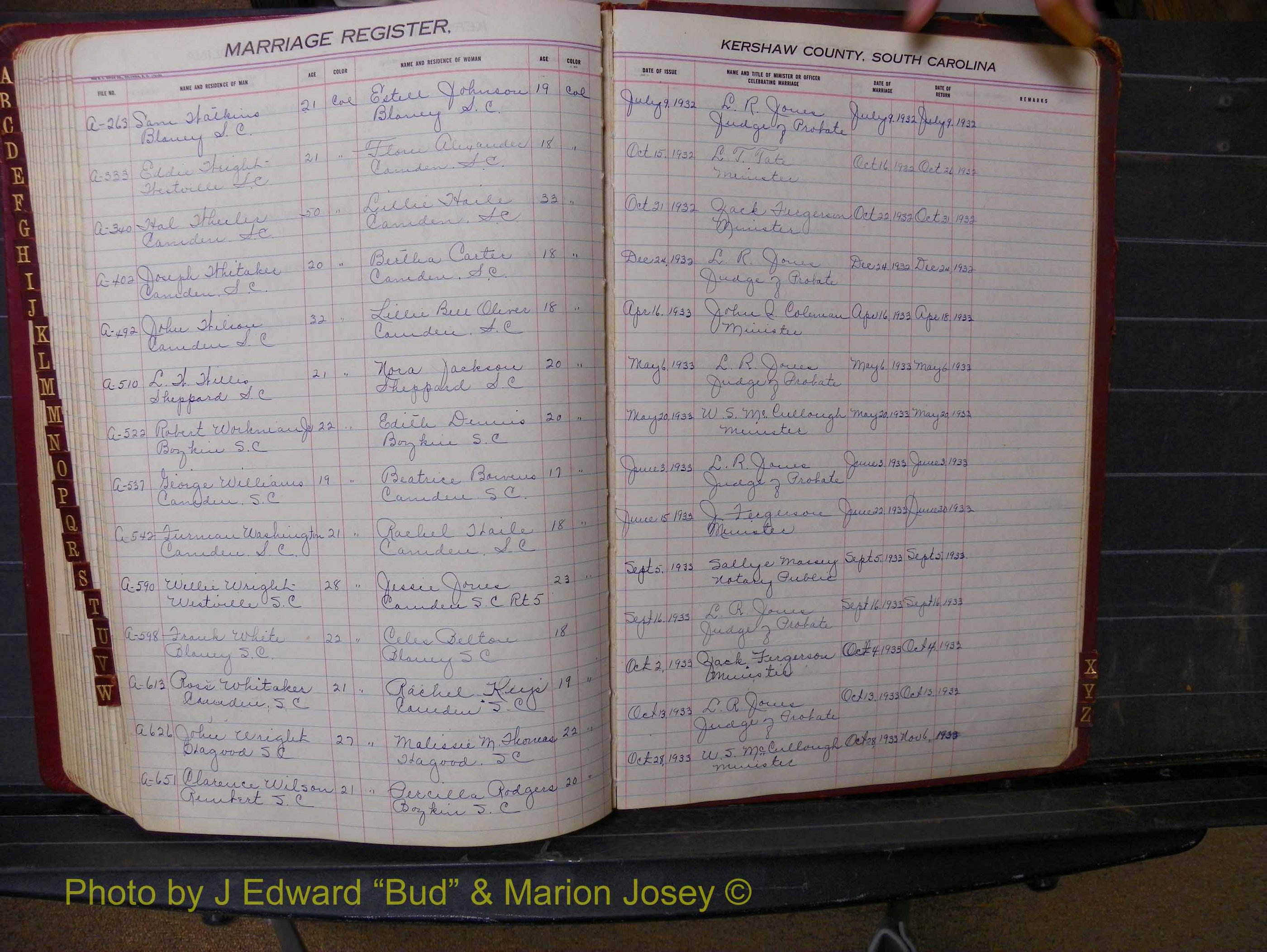 Kershaw Marriages, 1929-1940, Black Index W (231).JPG