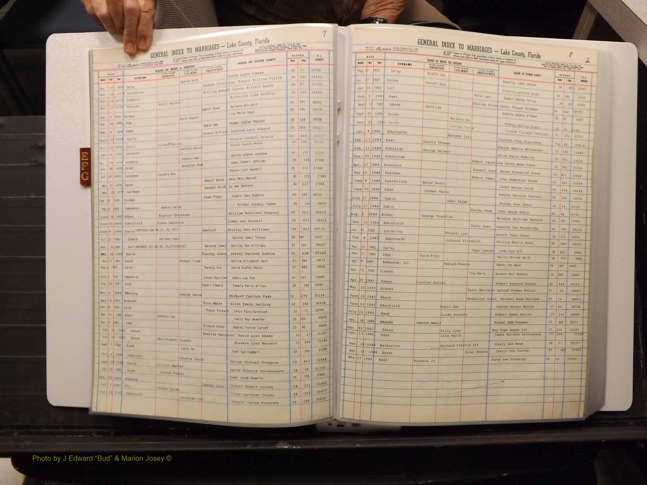 Lake Co, FL Marriage Index E-F-G, 1889-1986 (105).JPG