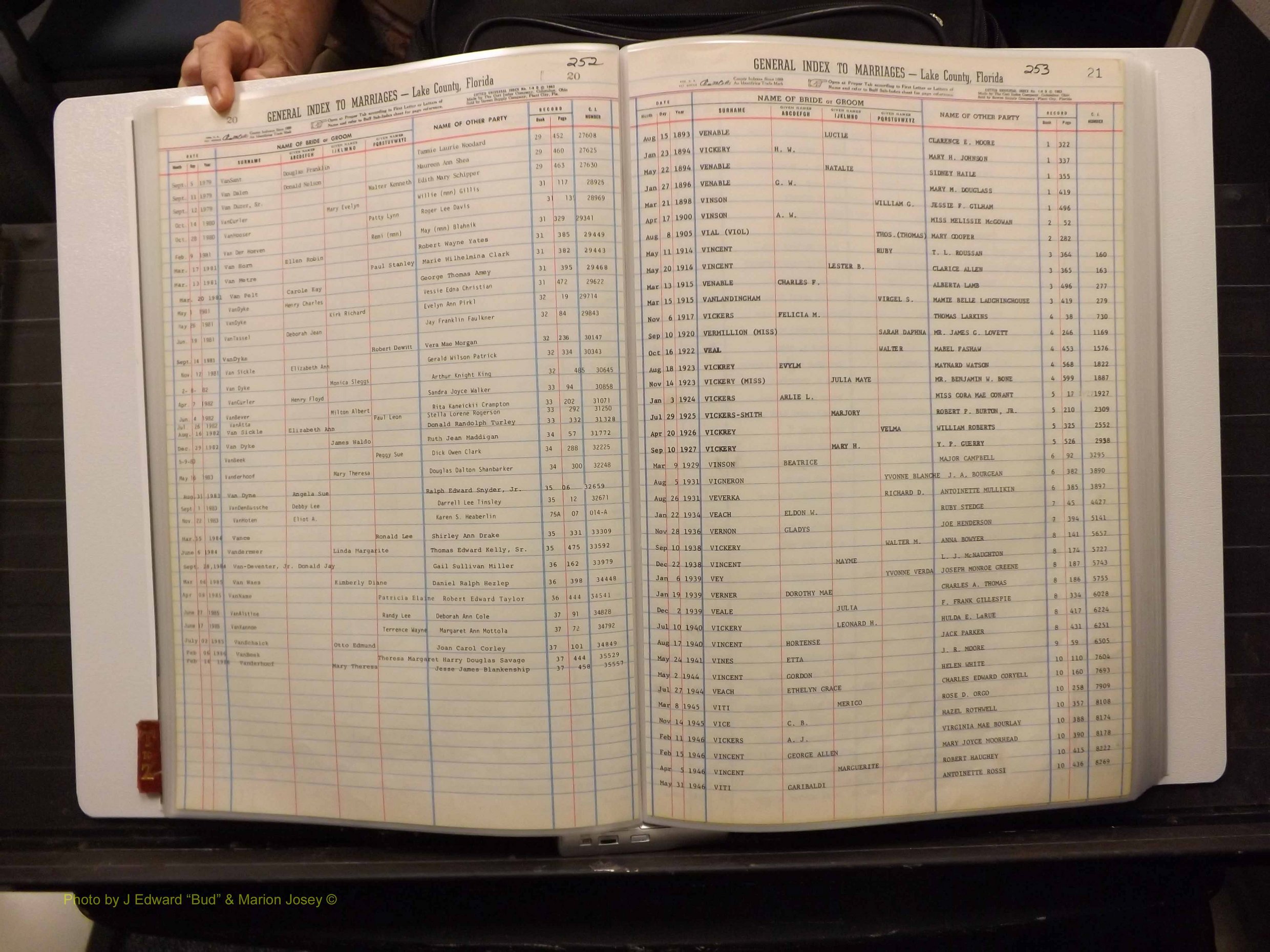 Lake Co, FL Marriage Index T-Z, 1889-1986 (131).JPG