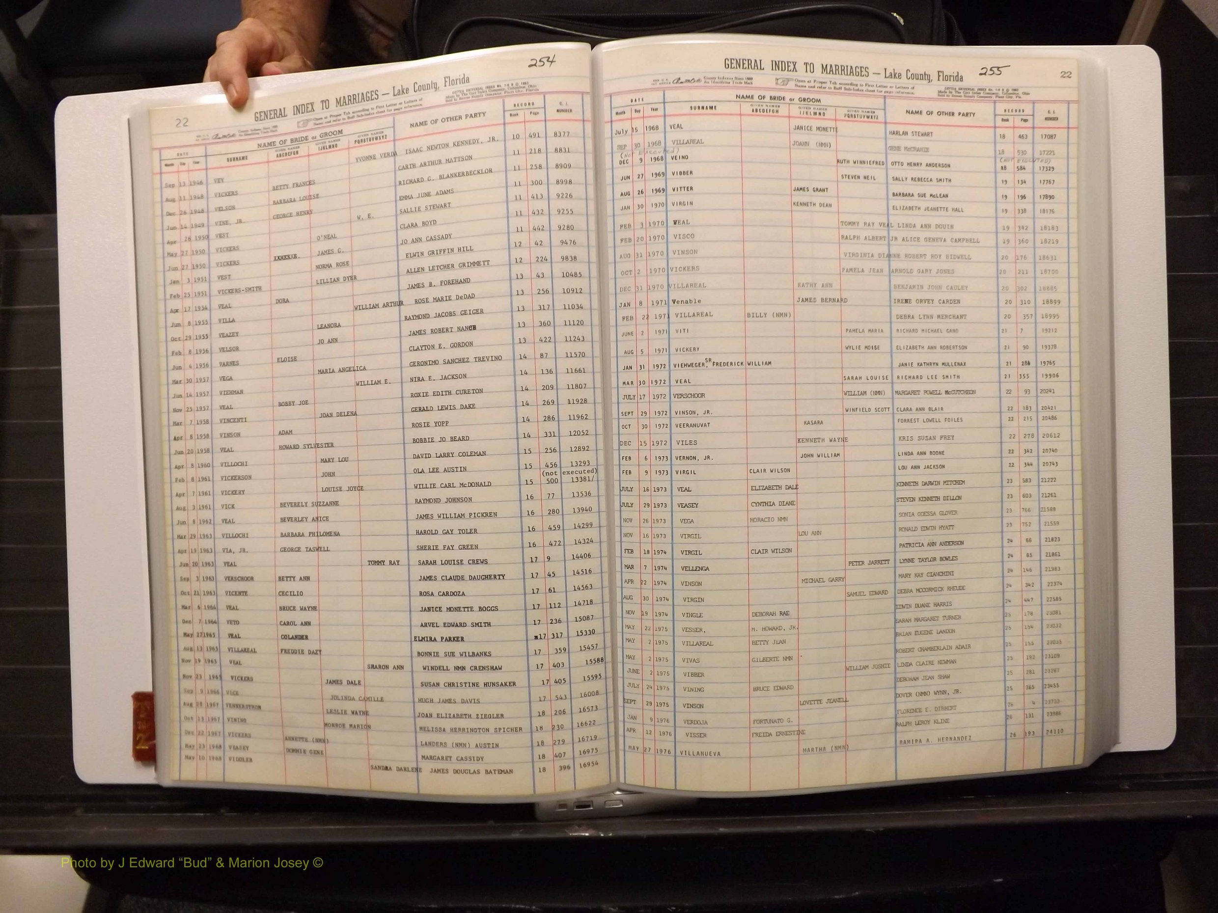 Lake Co, FL Marriage Index T-Z, 1889-1986 (132).JPG