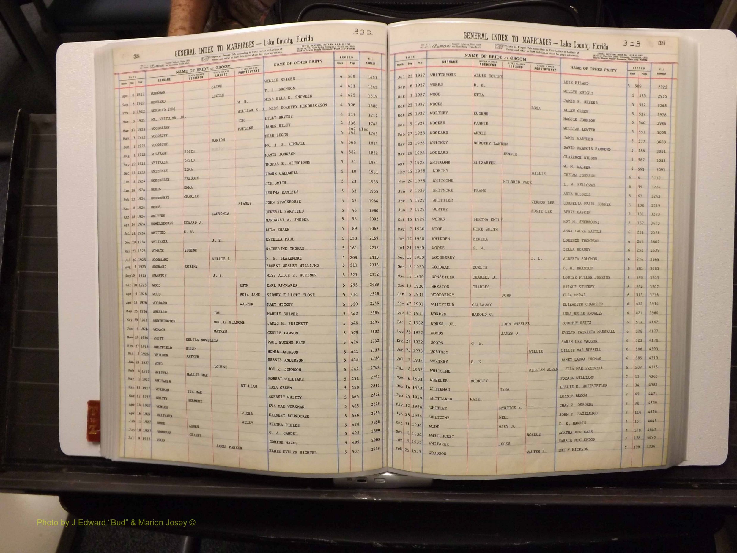 Lake Co, FL Marriage Index T-Z, 1889-1986 (169).JPG