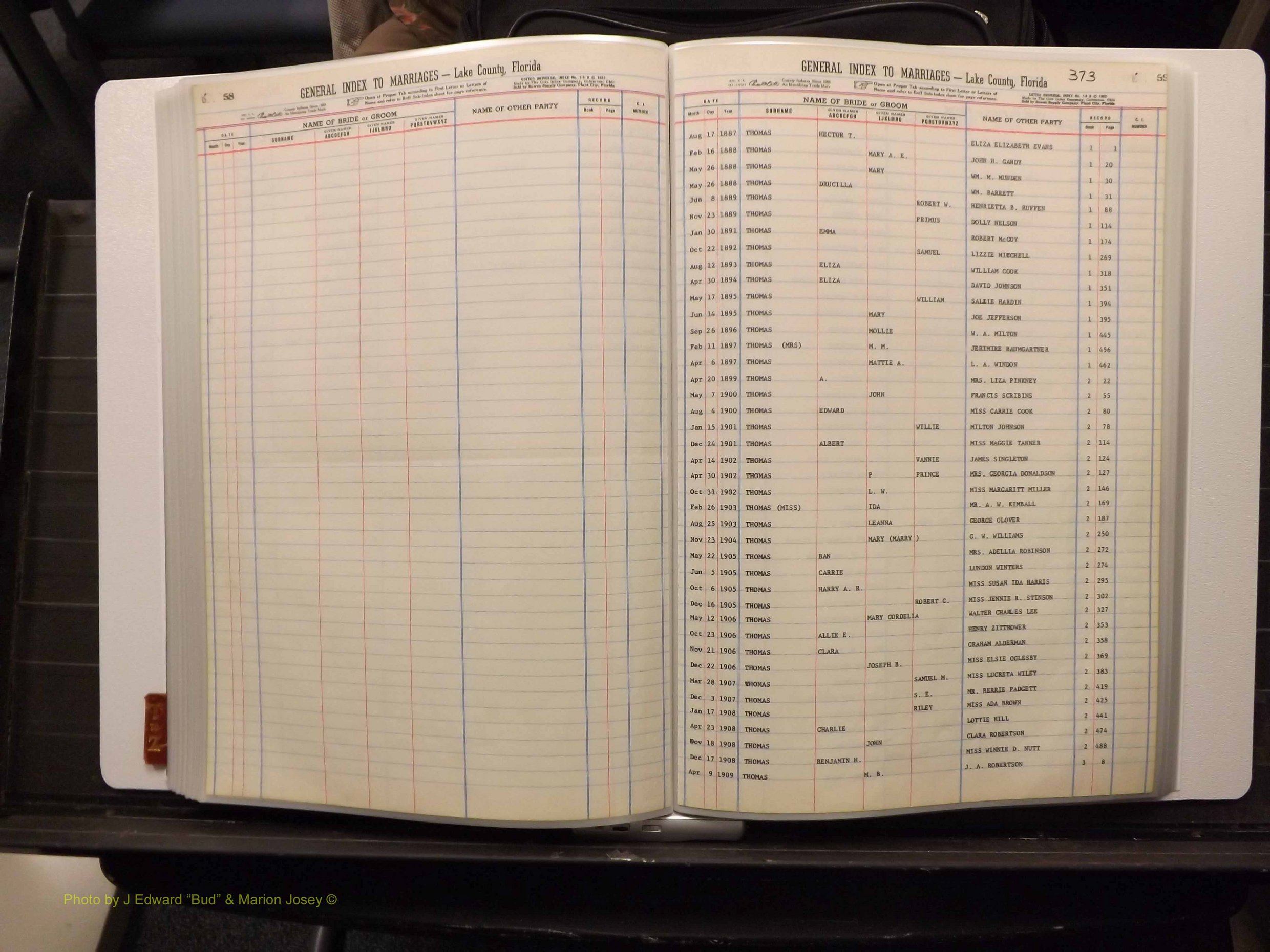 Lake Co, FL Marriage Index T-Z, 1889-1986 (196).JPG