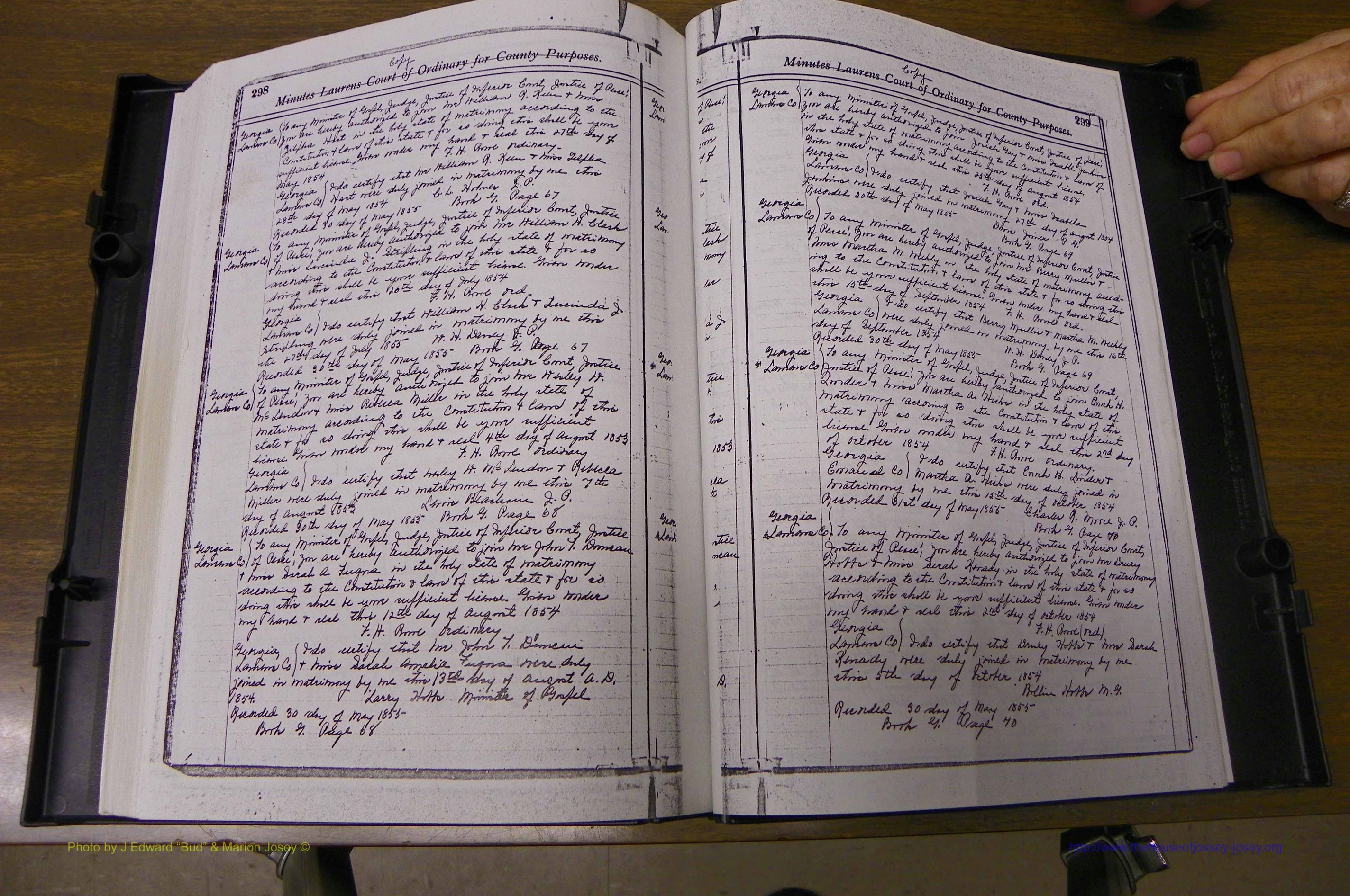 Laurens Co, GA Marriages 1809 - 1885, P 298-299.JPG