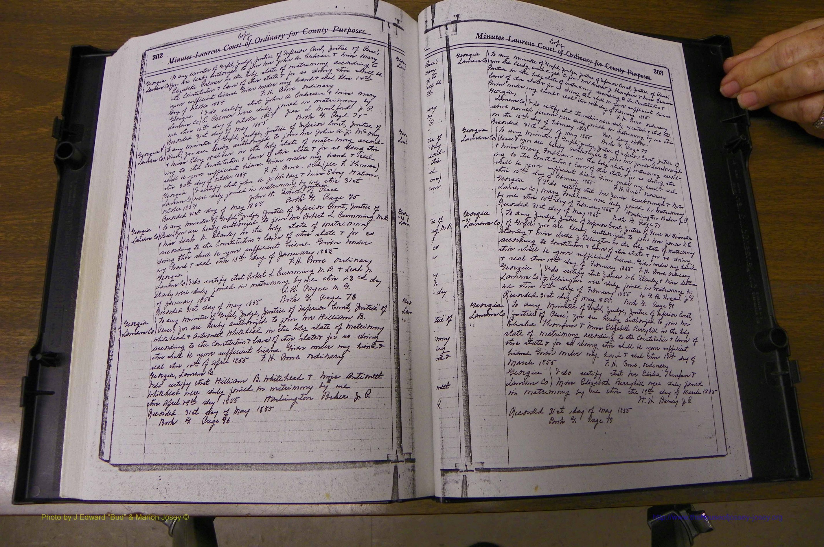 Laurens Co, GA Marriages 1809 - 1885, P 302-303.JPG