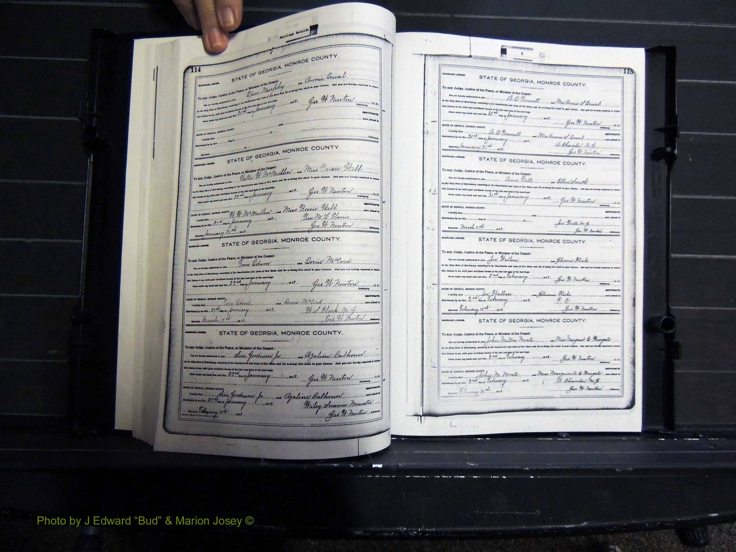 Monroe Co, GA, Marriages, Book H, 1907-1913 pg 114-115.JPG