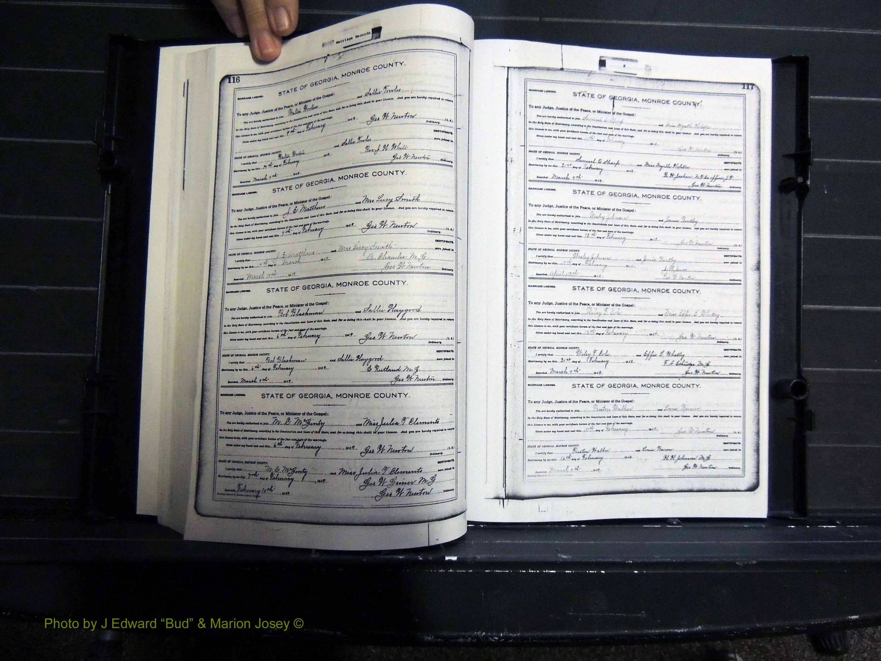 Monroe Co, GA, Marriages, Book H, 1907-1913 pg 116-117.JPG