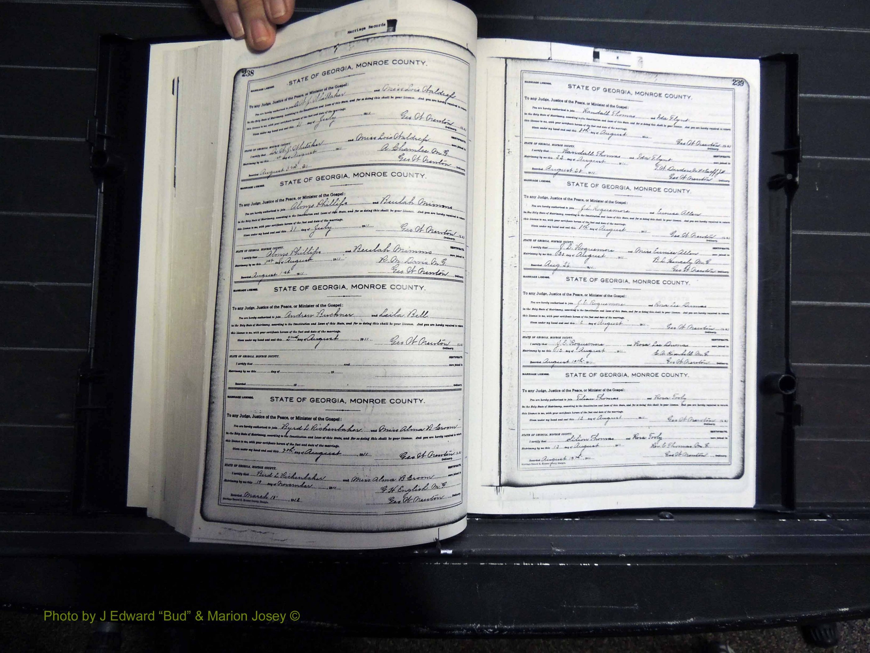 Monroe Co, GA, Marriages, Book H, 1907-1913 pg 238-239.JPG