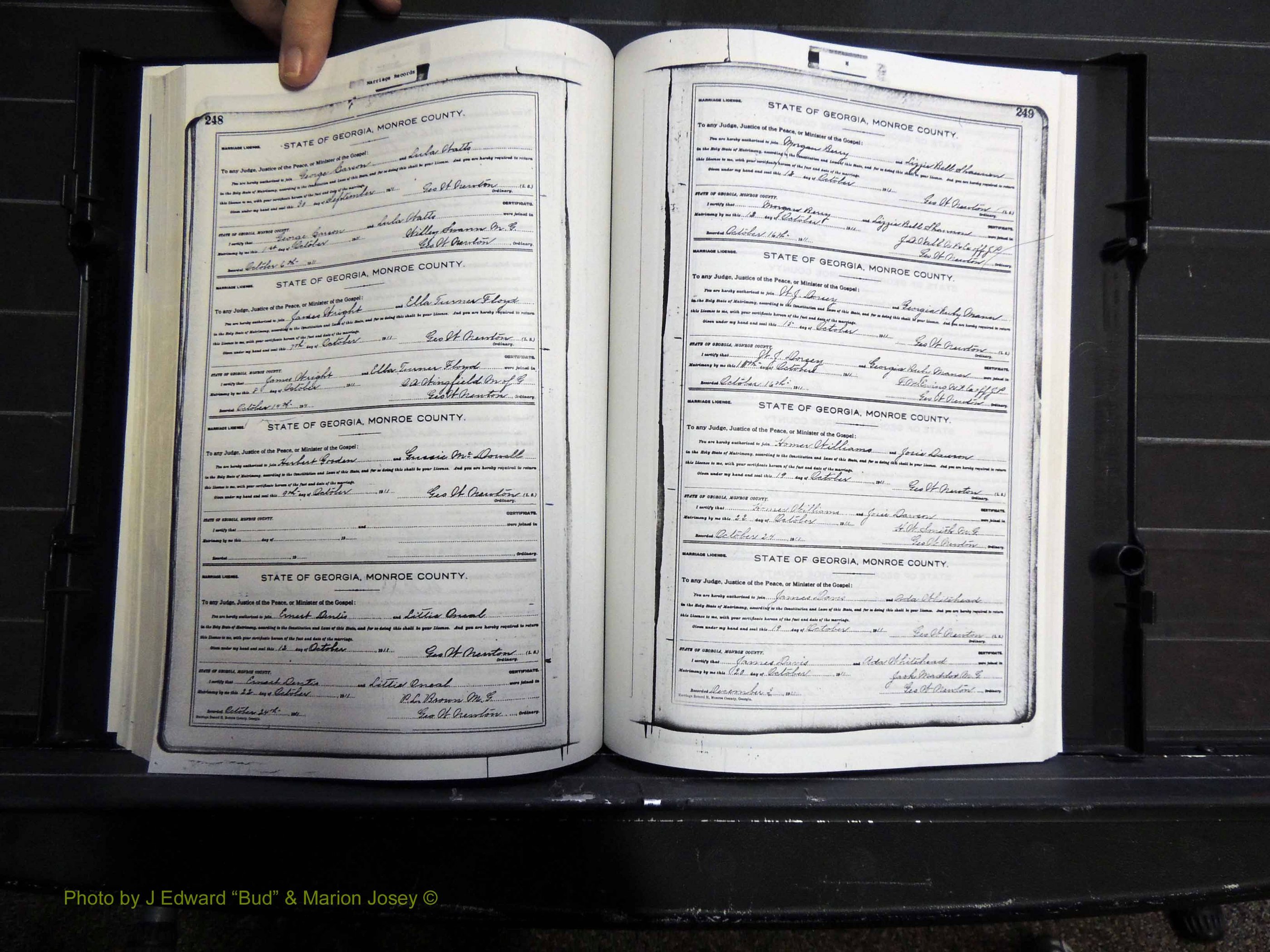 Monroe Co, GA, Marriages, Book H, 1907-1913 pg 248-249.JPG