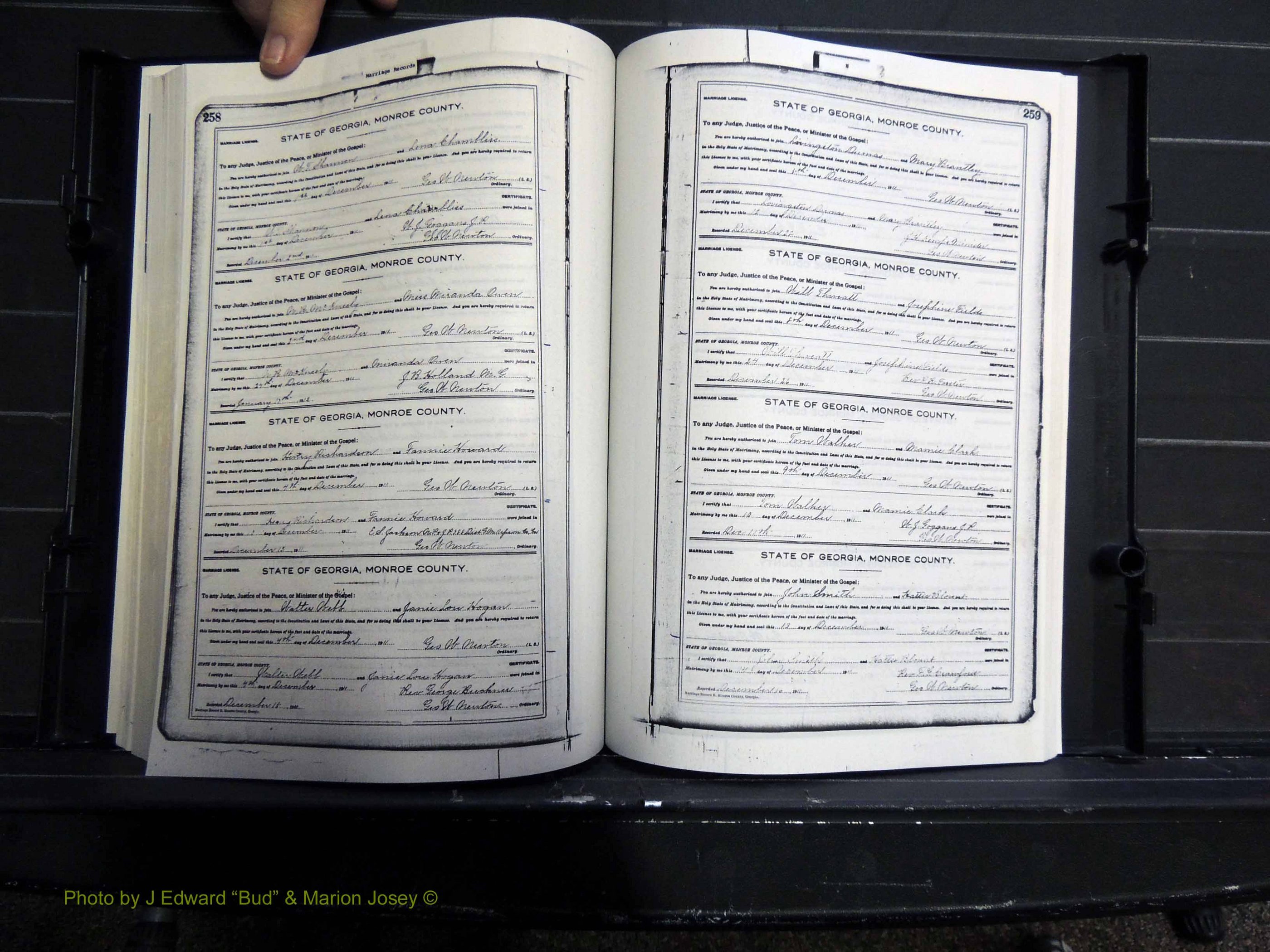 Monroe Co, GA, Marriages, Book H, 1907-1913 pg 258-259.JPG