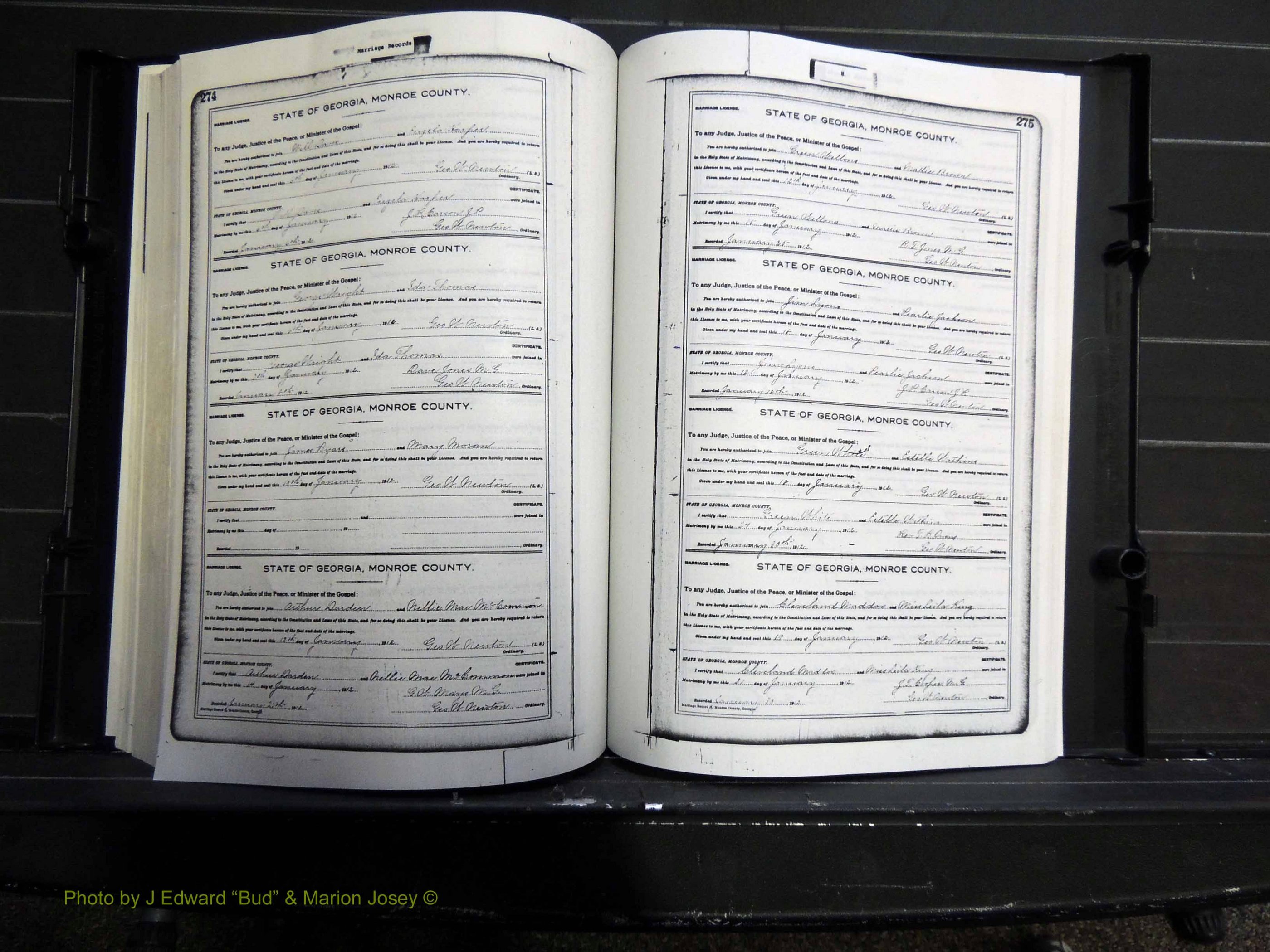 Monroe Co, GA, Marriages, Book H, 1907-1913 pg 274-275.JPG