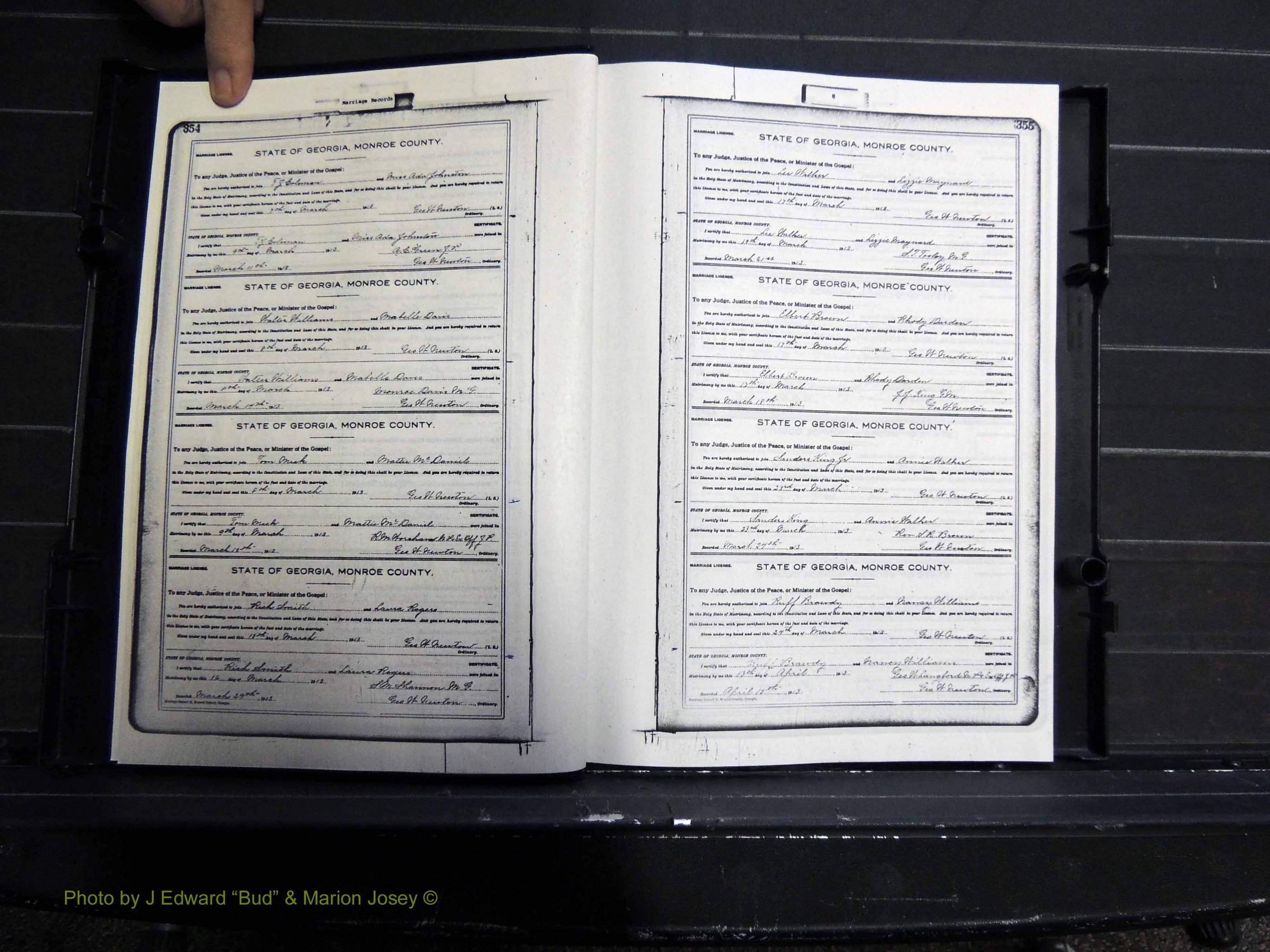 Monroe Co, GA, Marriages, Book H2, 1913-1916 pg 354-355.JPG