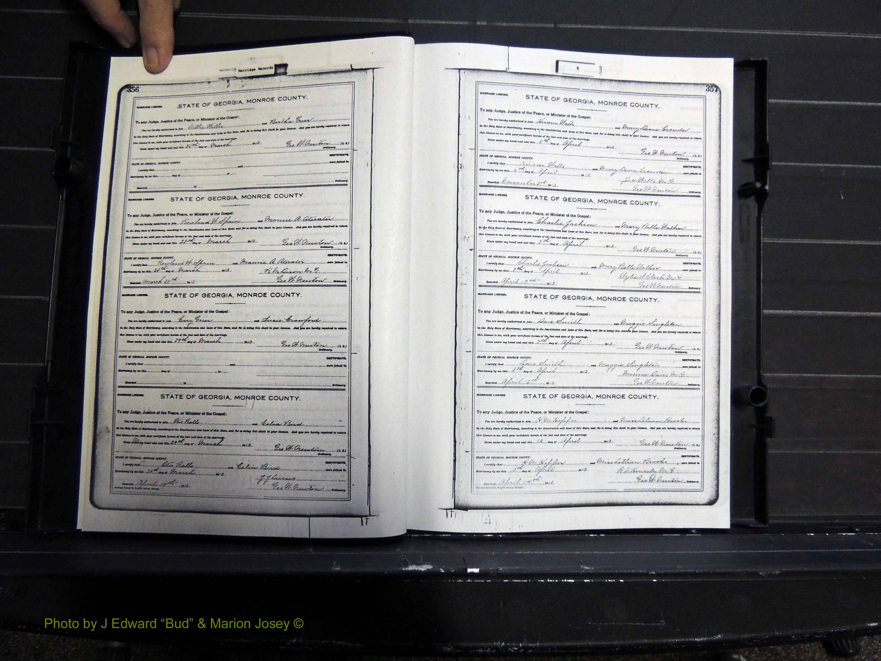 Monroe Co, GA, Marriages, Book H2, 1913-1916 pg 356-357.JPG