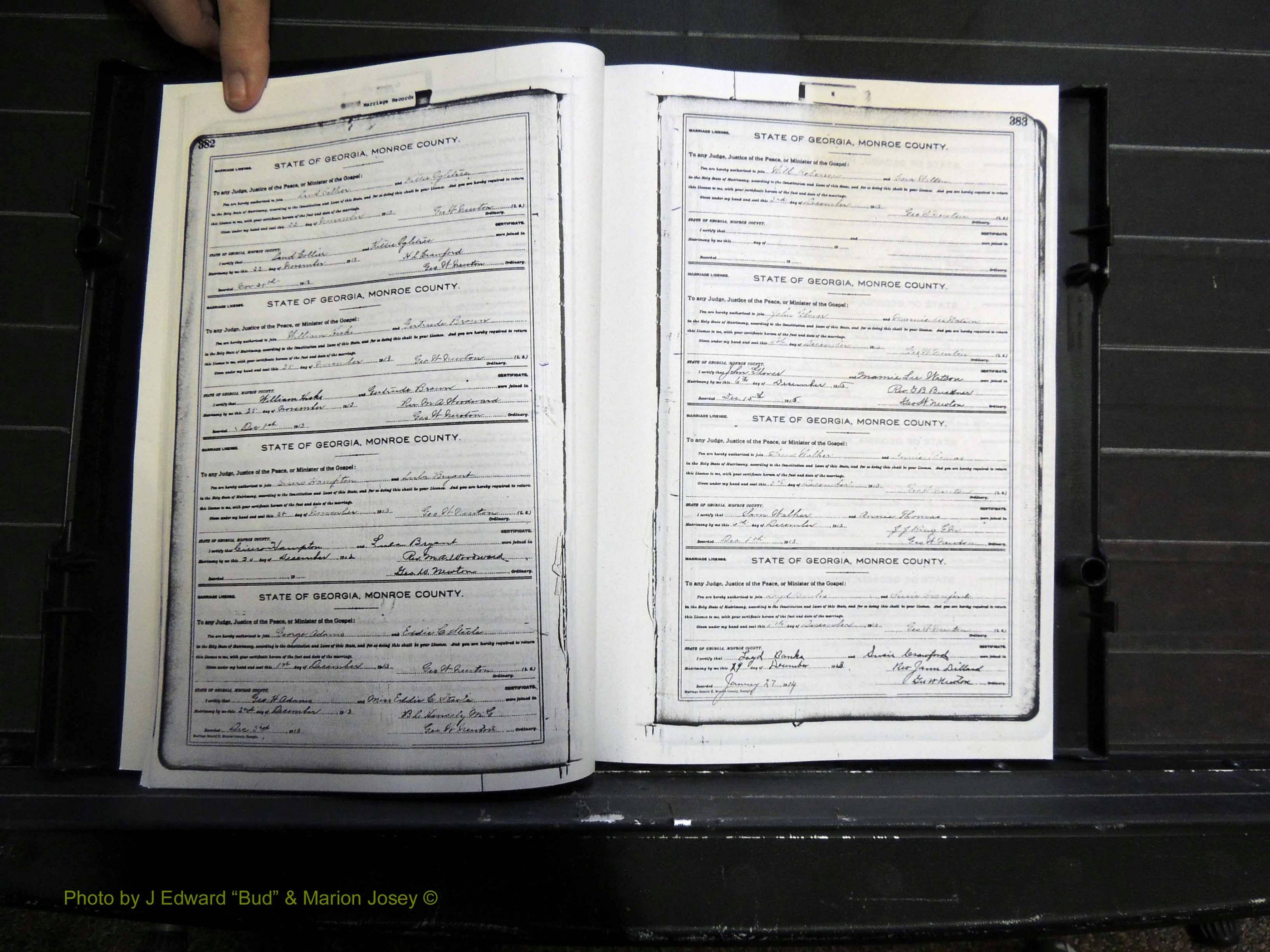Monroe Co, GA, Marriages, Book H2, 1913-1916 pg 382-383.JPG