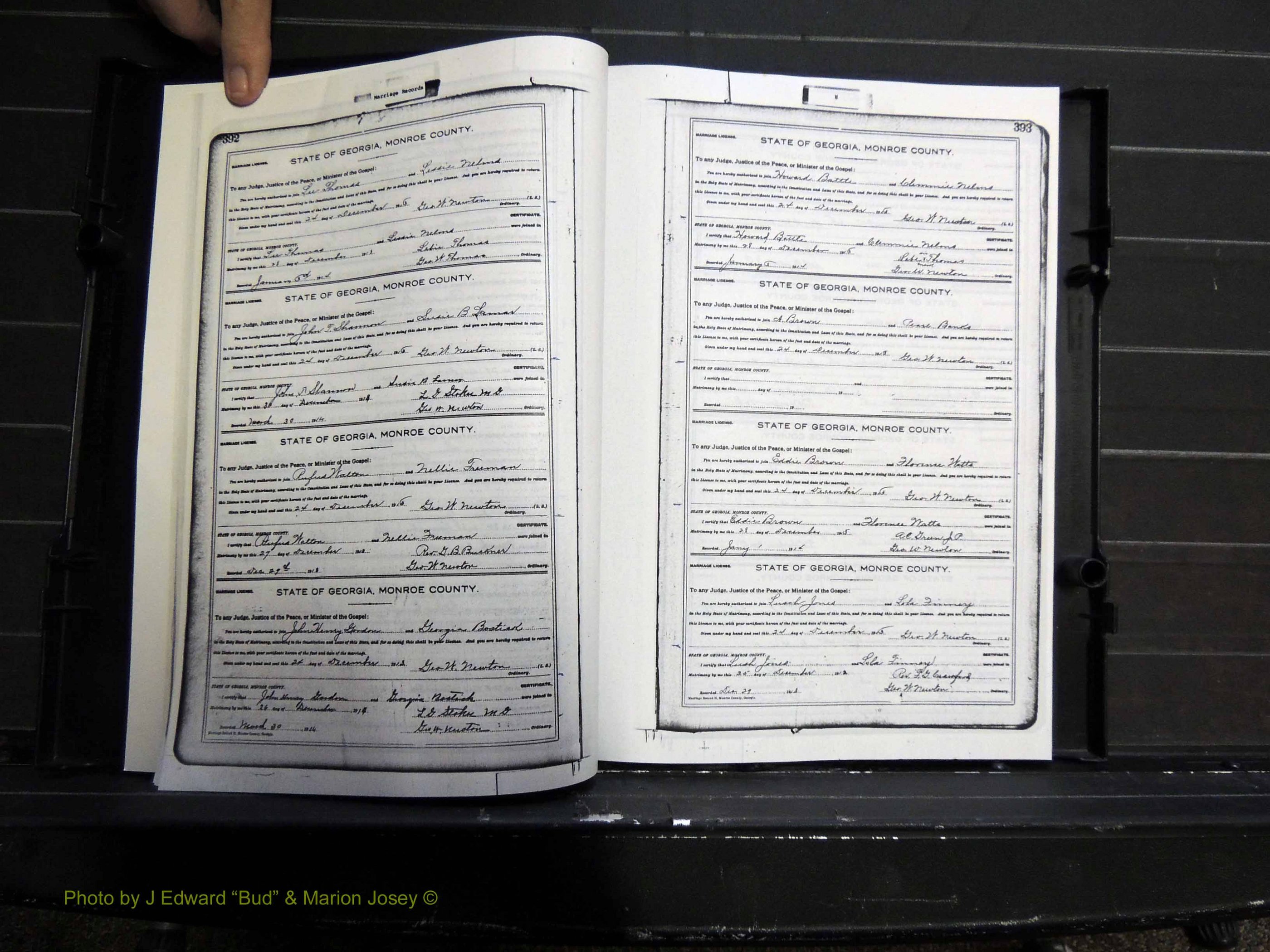 Monroe Co, GA, Marriages, Book H2, 1913-1916 pg 392-393.JPG