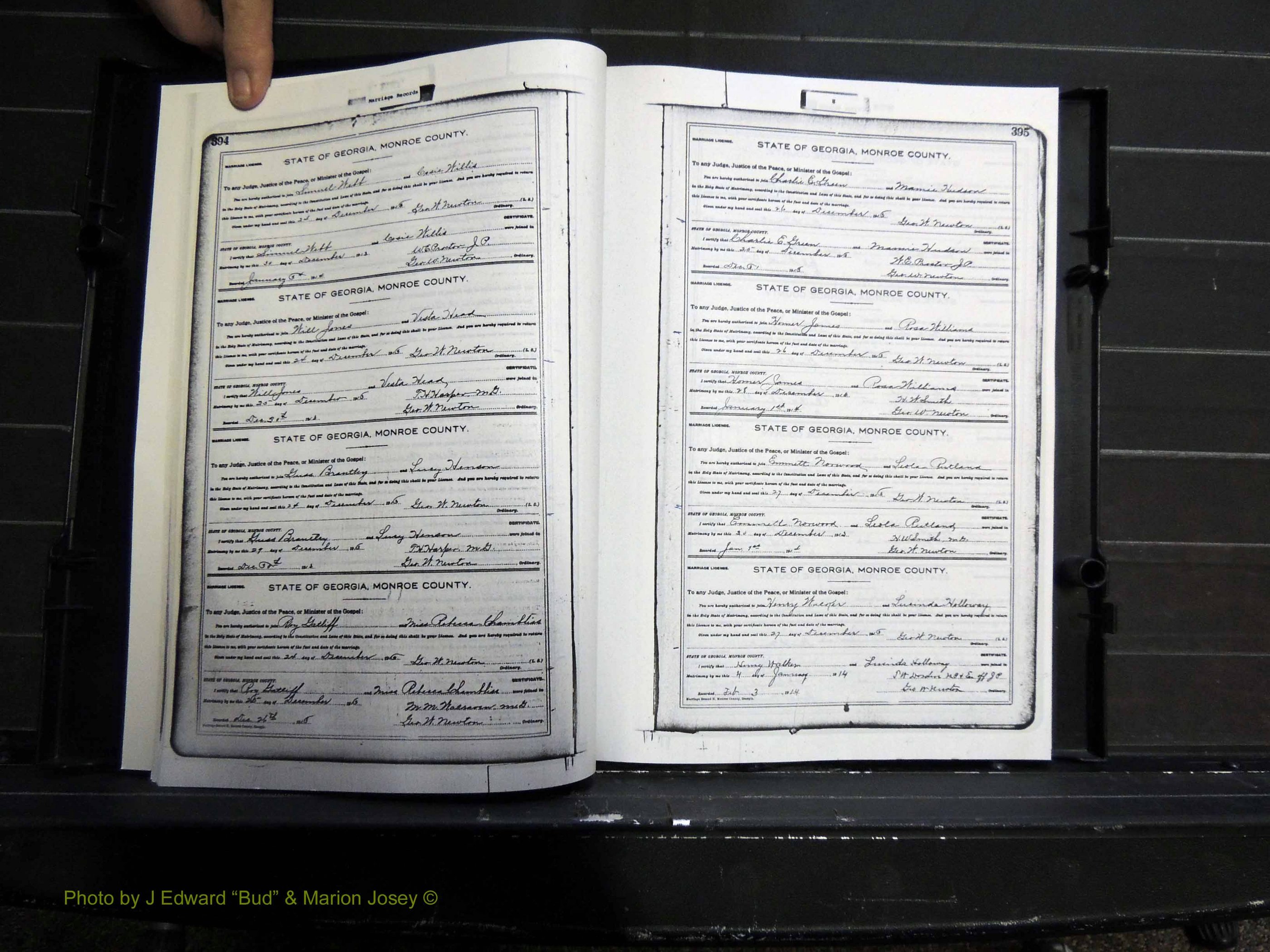 Monroe Co, GA, Marriages, Book H2, 1913-1916 pg 394-395.JPG