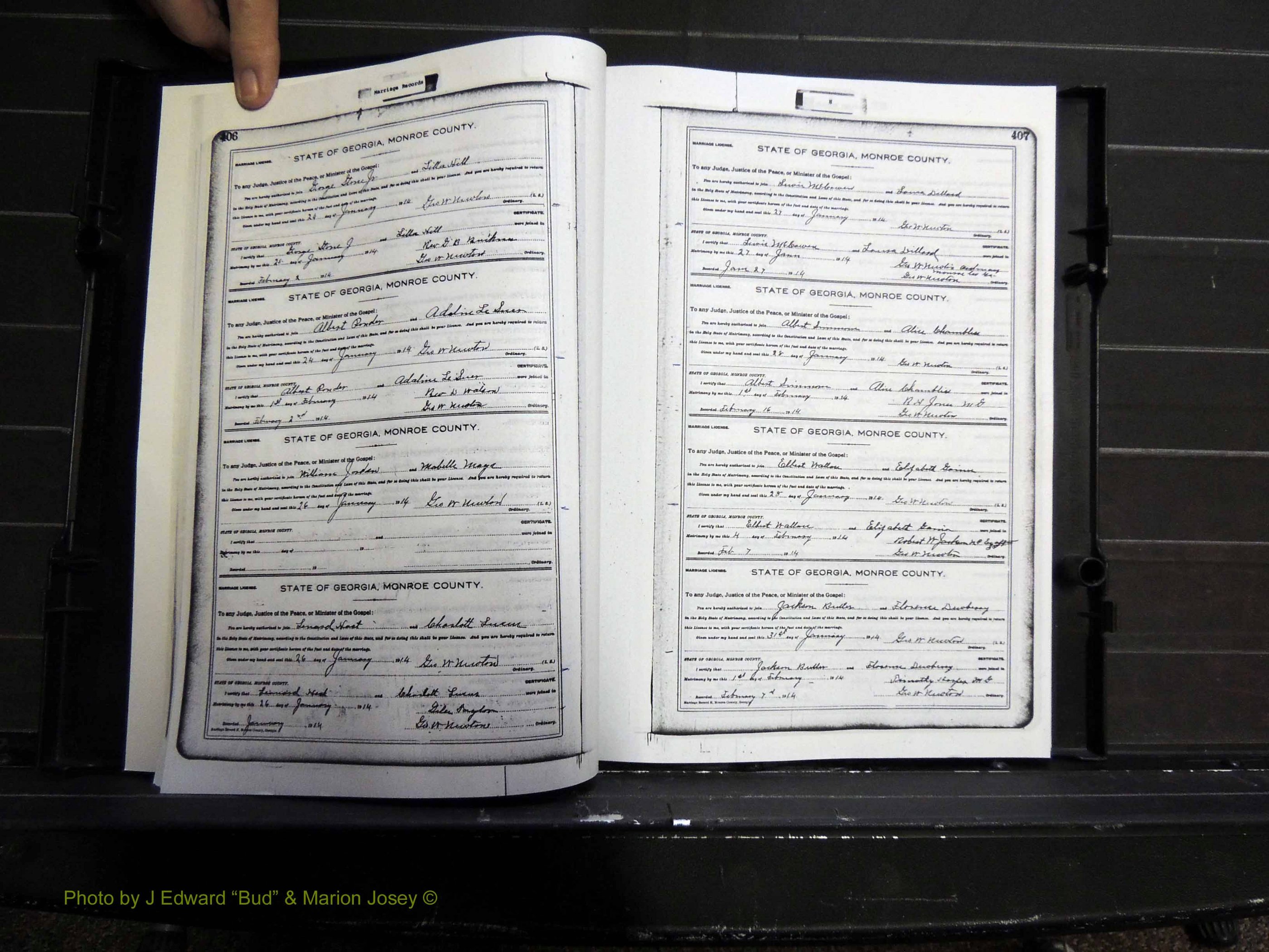 Monroe Co, GA, Marriages, Book H2, 1913-1916 pg 406-407.JPG