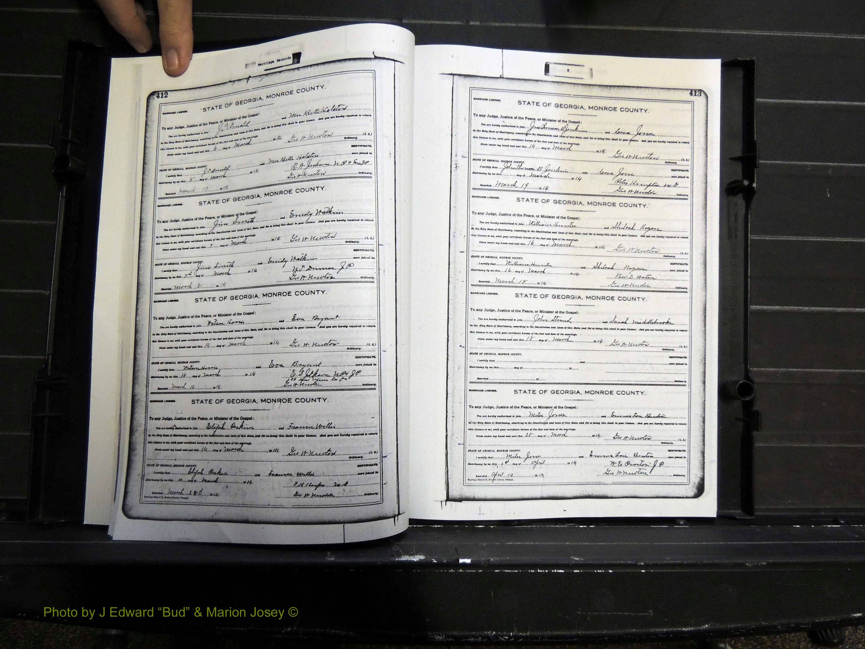 Monroe Co, GA, Marriages, Book H2, 1913-1916 pg 412-413.JPG