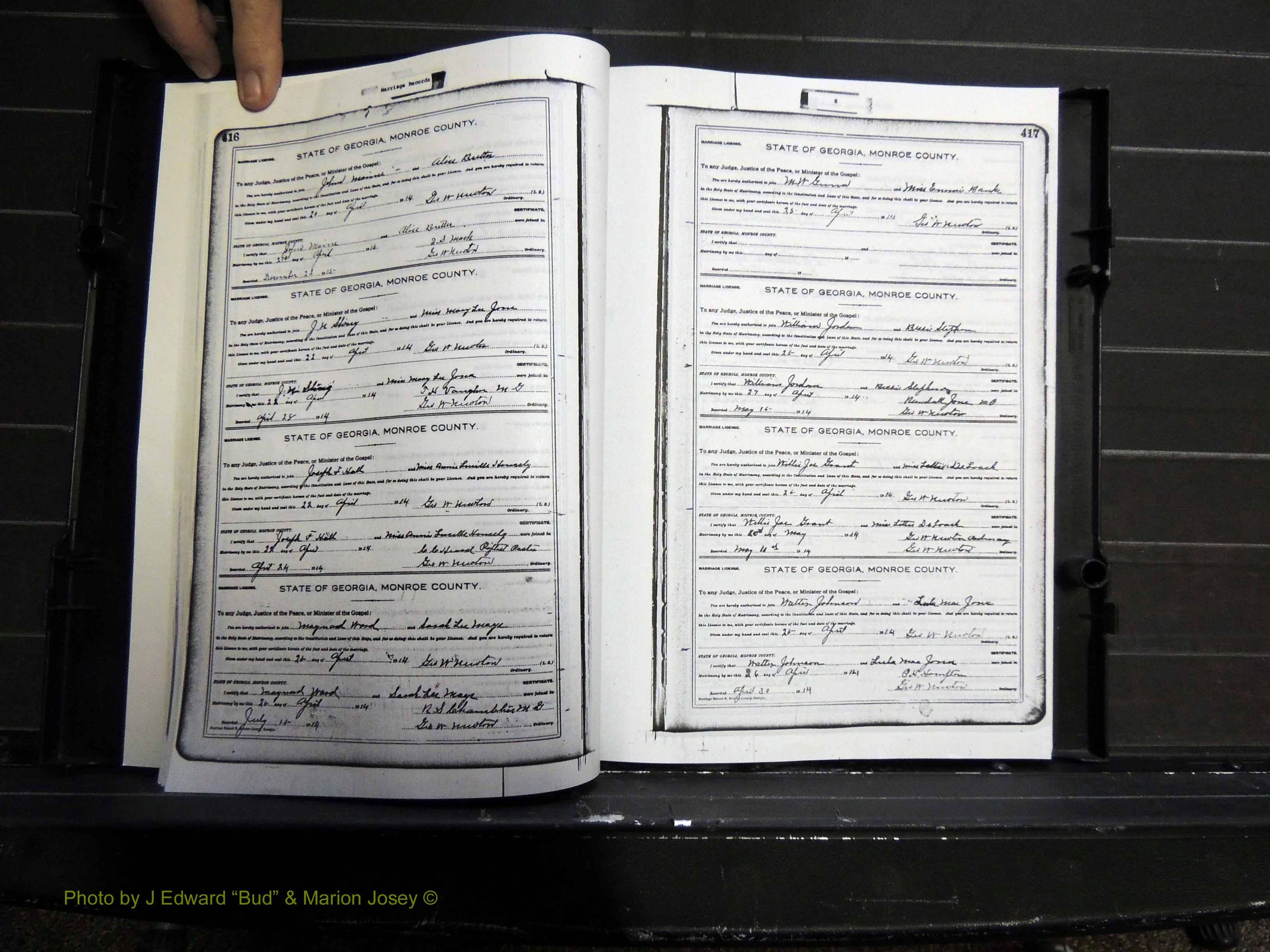 Monroe Co, GA, Marriages, Book H2, 1913-1916 pg 416-417.JPG