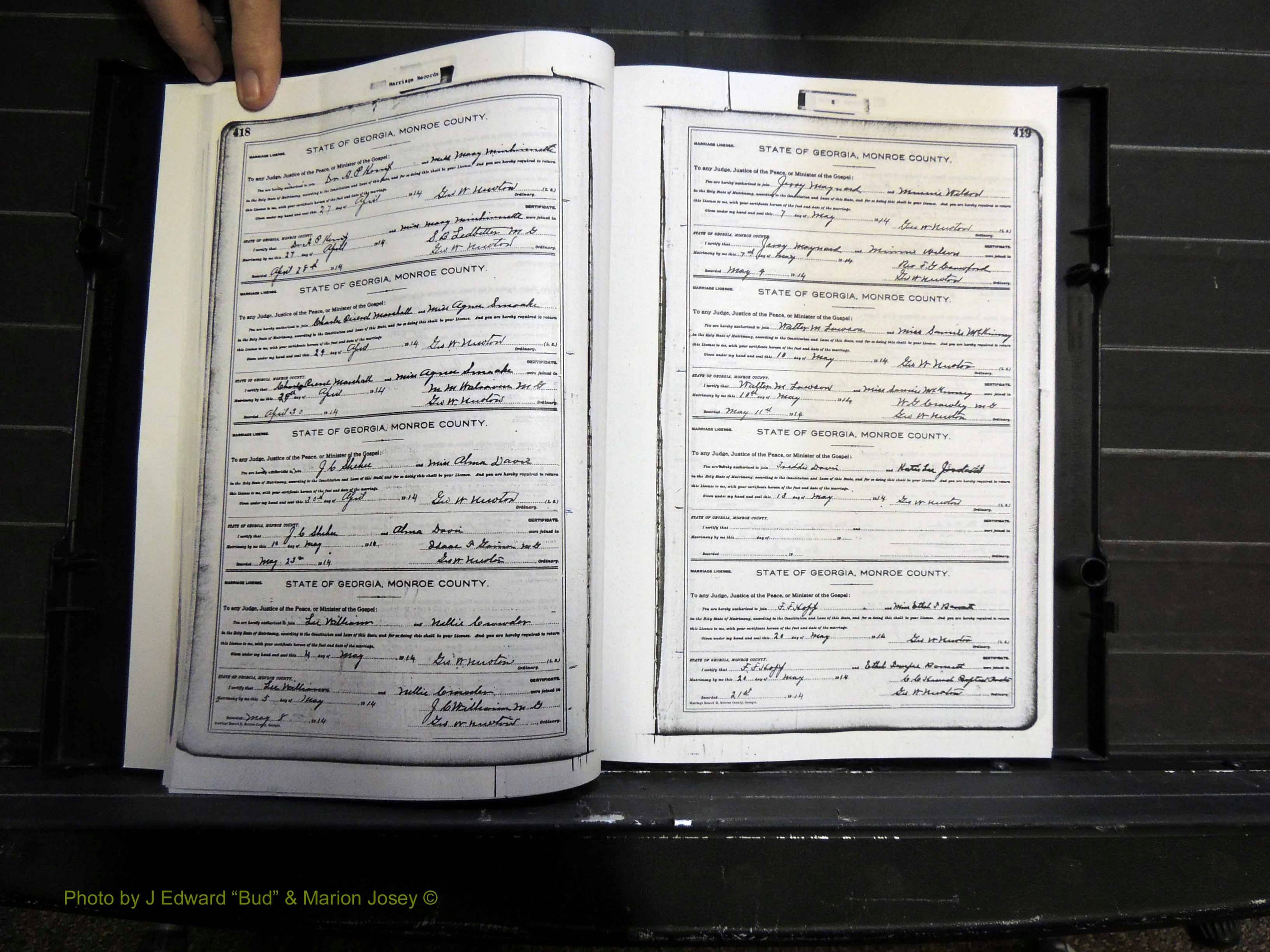 Monroe Co, GA, Marriages, Book H2, 1913-1916 pg 418-419.JPG