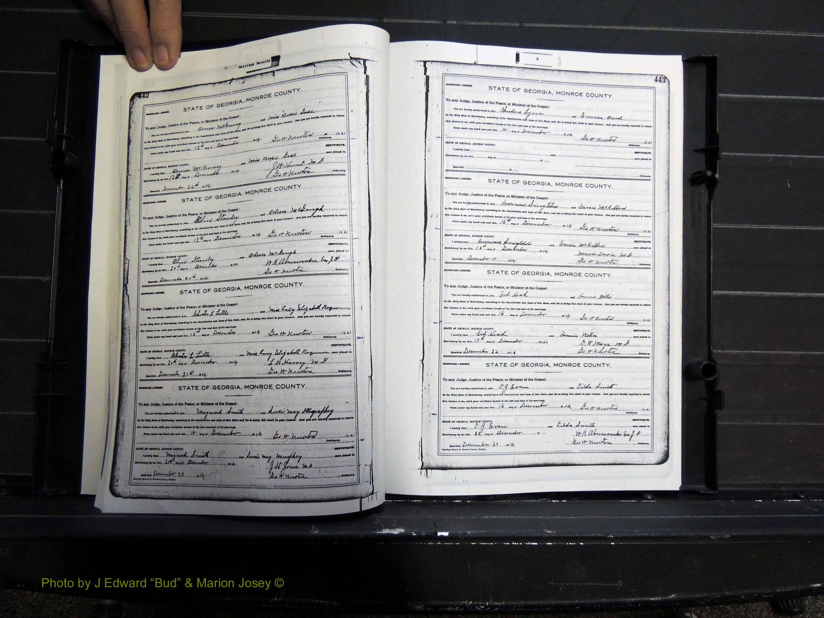 Monroe Co, GA, Marriages, Book H2, 1913-1916 pg 442-443.JPG