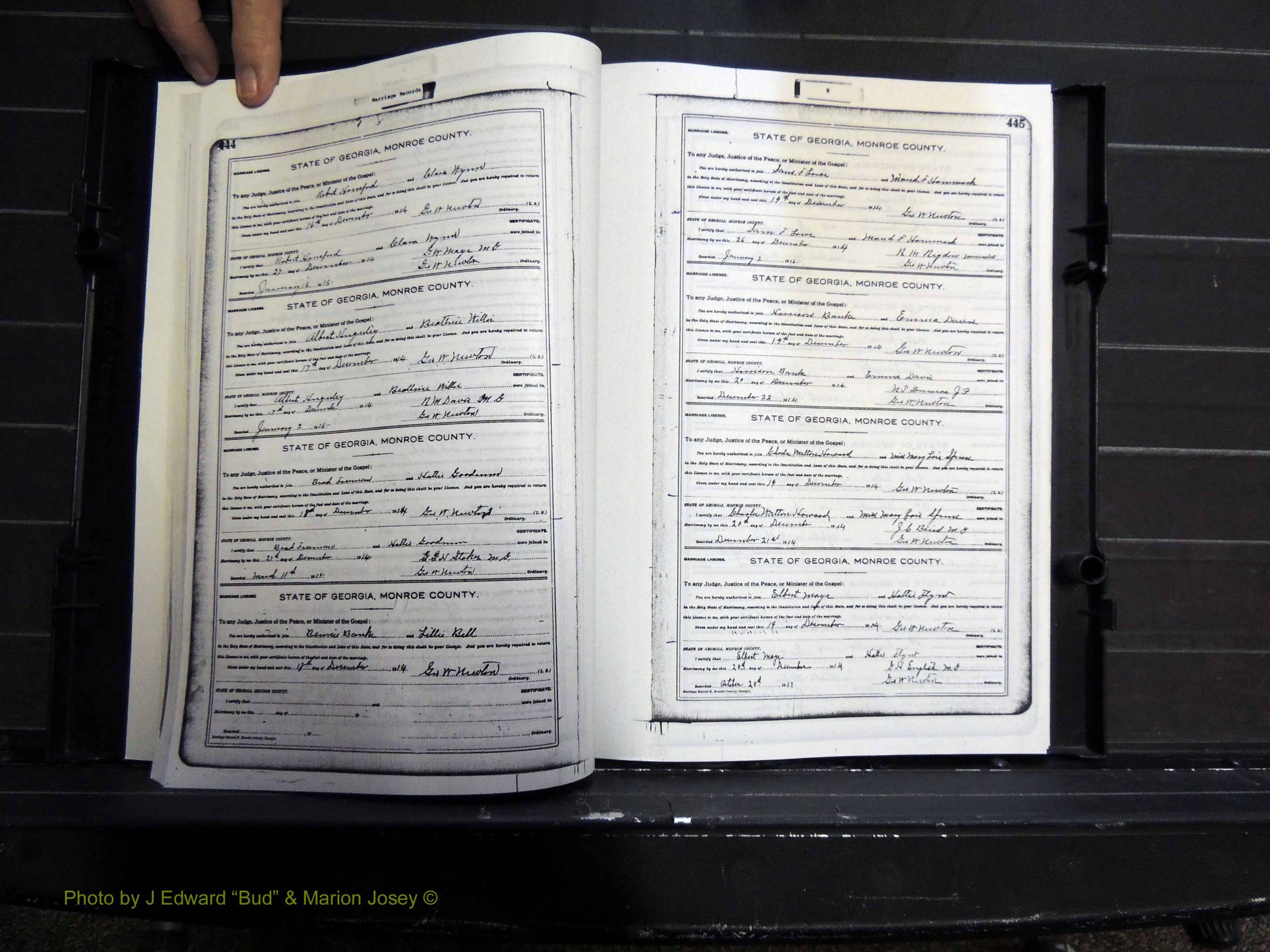 Monroe Co, GA, Marriages, Book H2, 1913-1916 pg 444-445.JPG