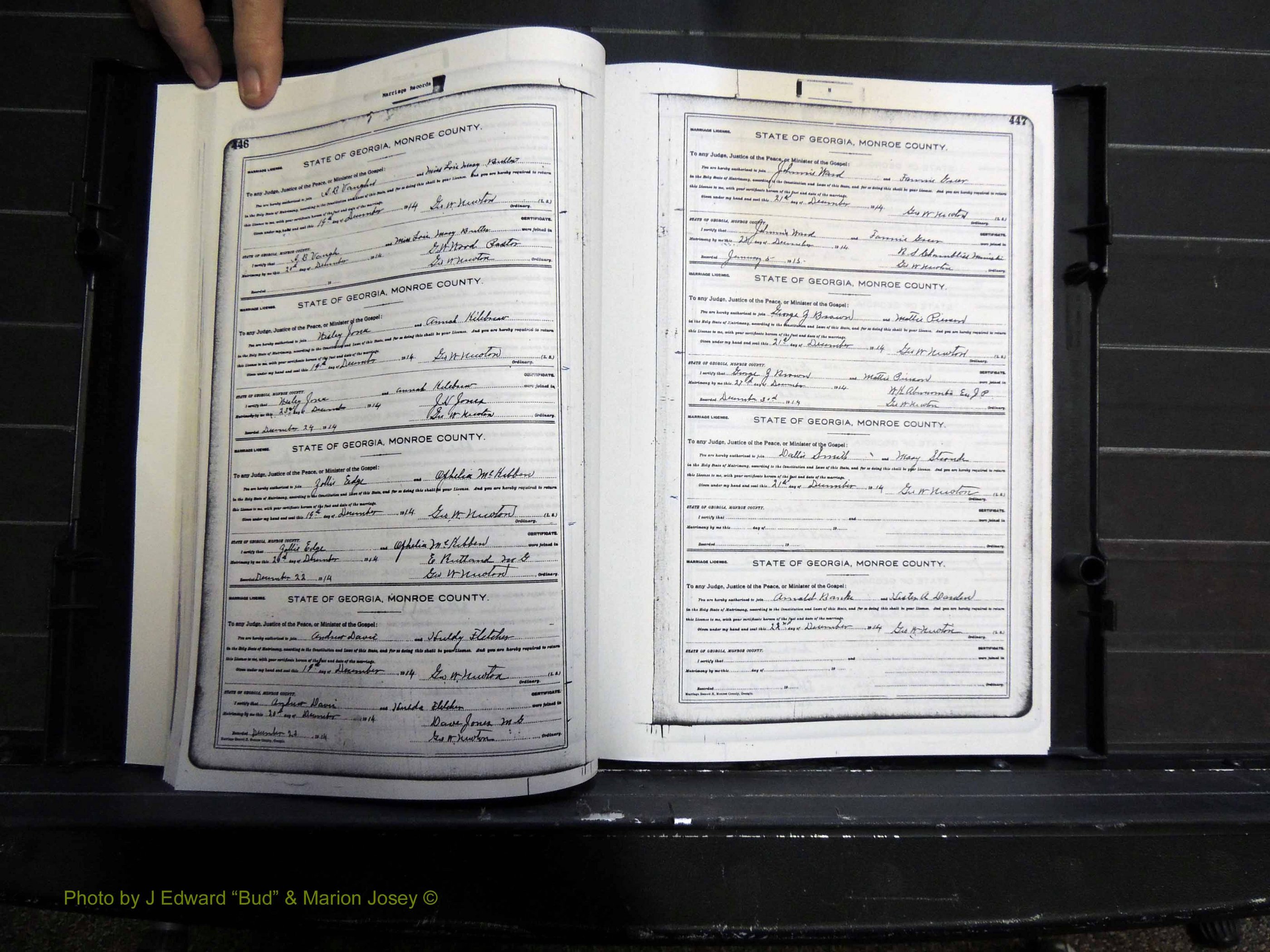 Monroe Co, GA, Marriages, Book H2, 1913-1916 pg 446-447.JPG