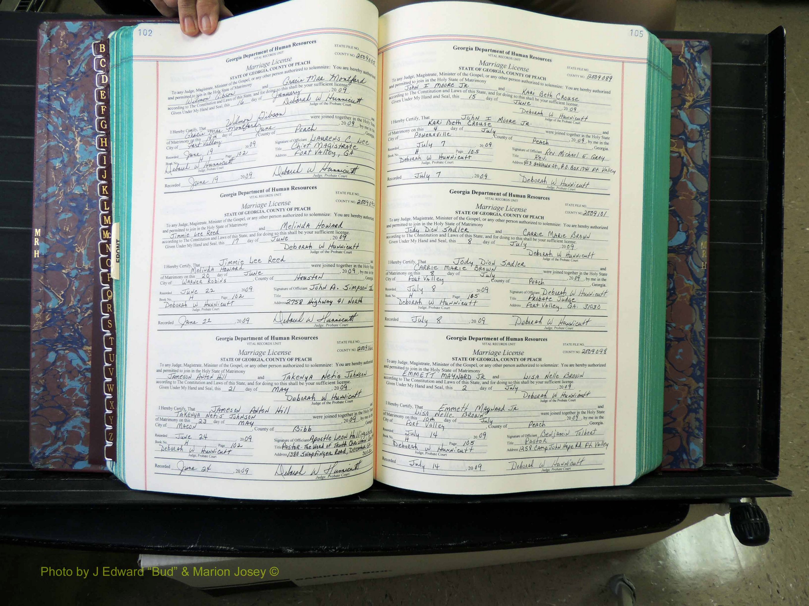 Peach Co, GA, Marriages, Book H, 2007-2013 pg 102-103.JPG