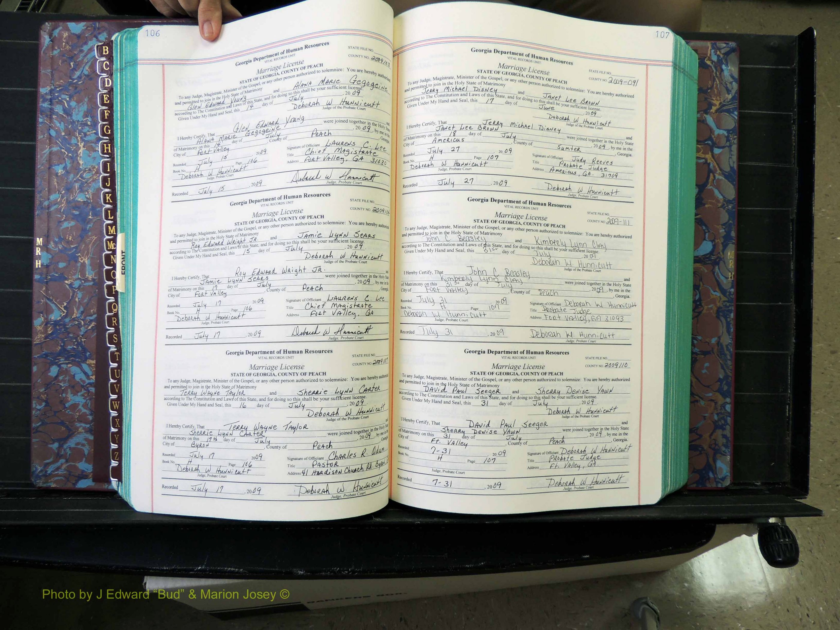 Peach Co, GA, Marriages, Book H, 2007-2013 pg 106-107.JPG