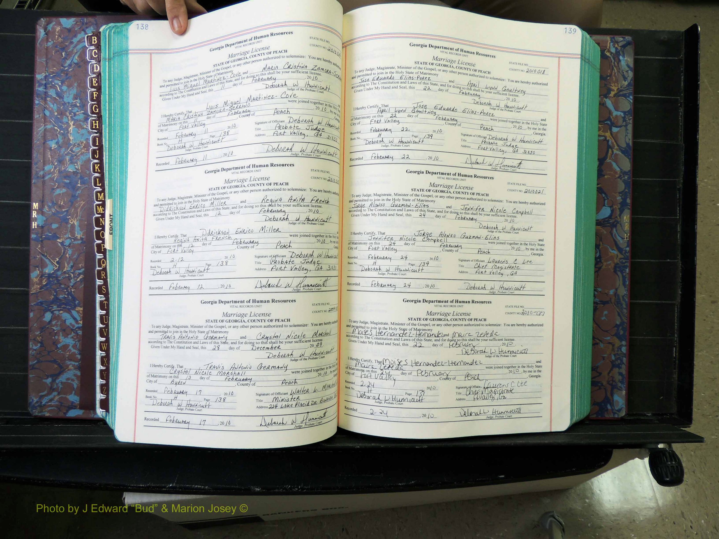 Peach Co, GA, Marriages, Book H, 2007-2013 pg 138-139.JPG