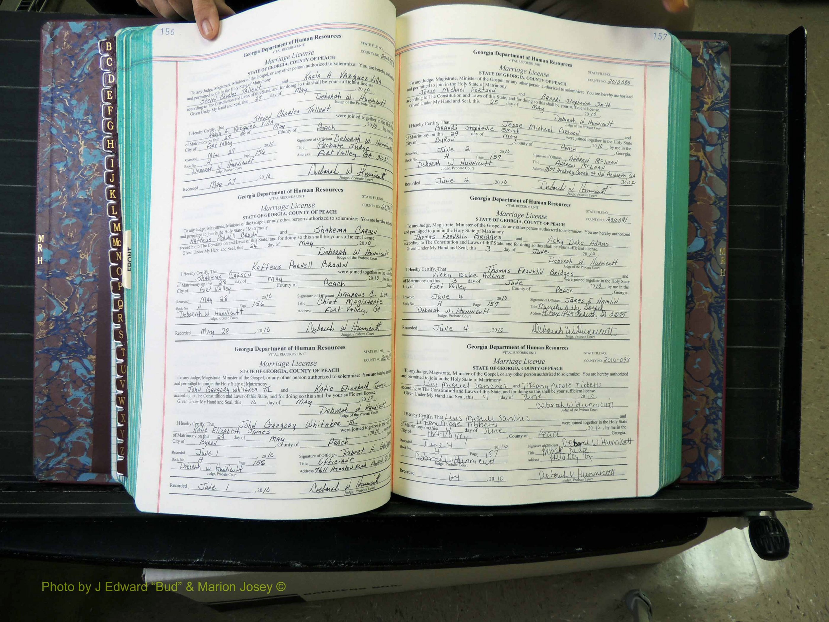 Peach Co, GA, Marriages, Book H, 2007-2013 pg 156-157.JPG