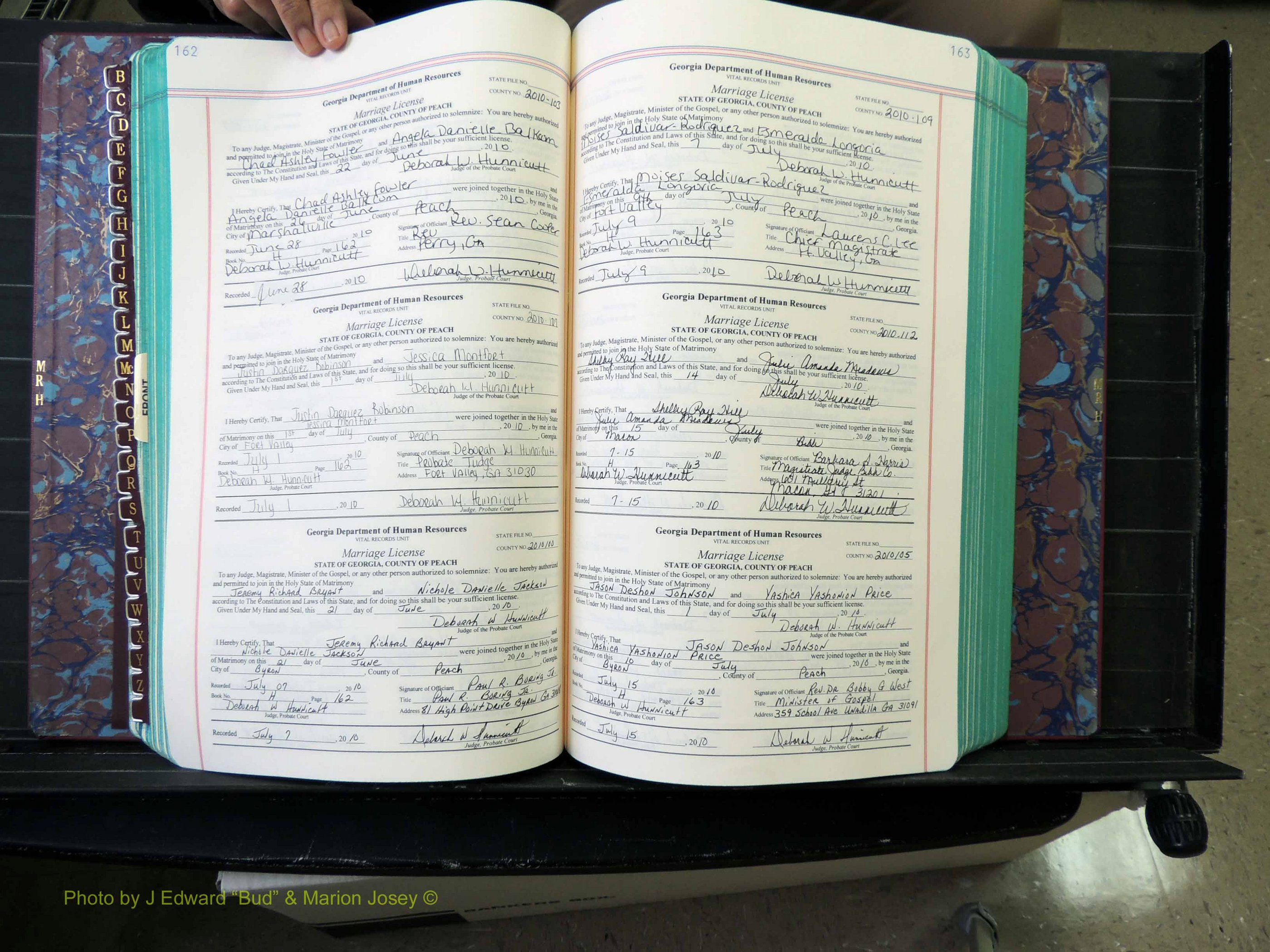 Peach Co, GA, Marriages, Book H, 2007-2013 pg 162-163.JPG