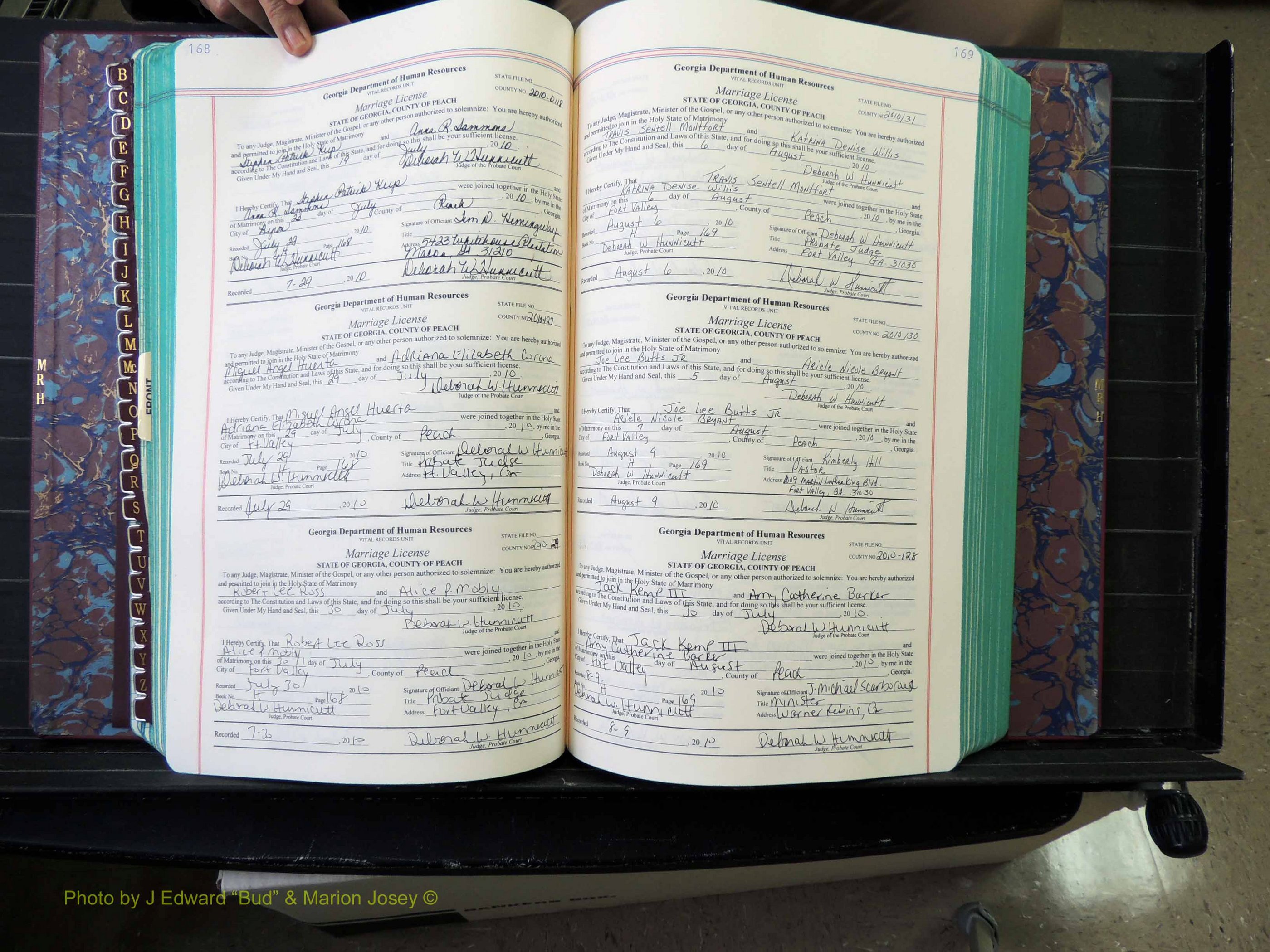 Peach Co, GA, Marriages, Book H, 2007-2013 pg 168-169.JPG