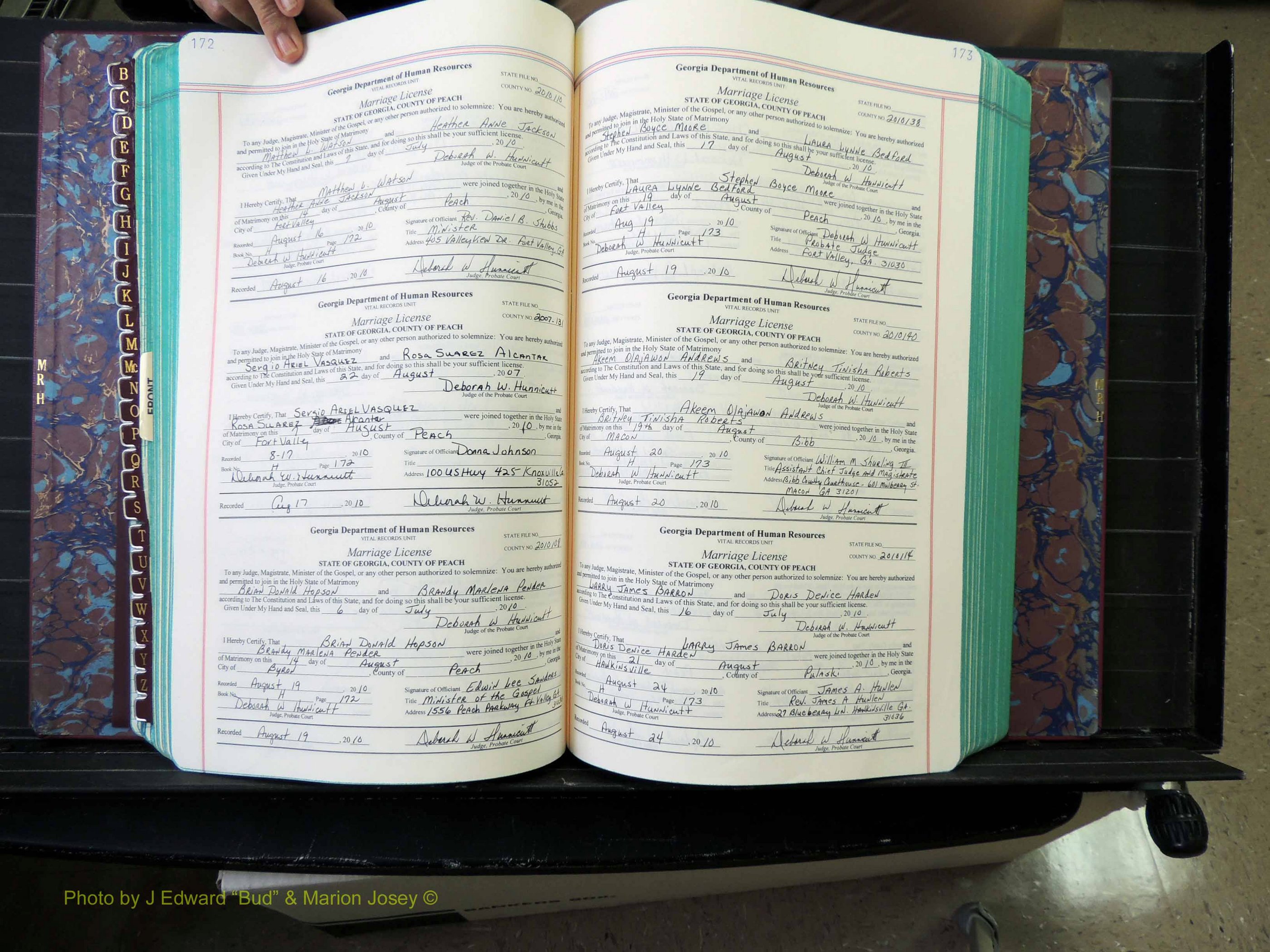 Peach Co, GA, Marriages, Book H, 2007-2013 pg 172-173.JPG