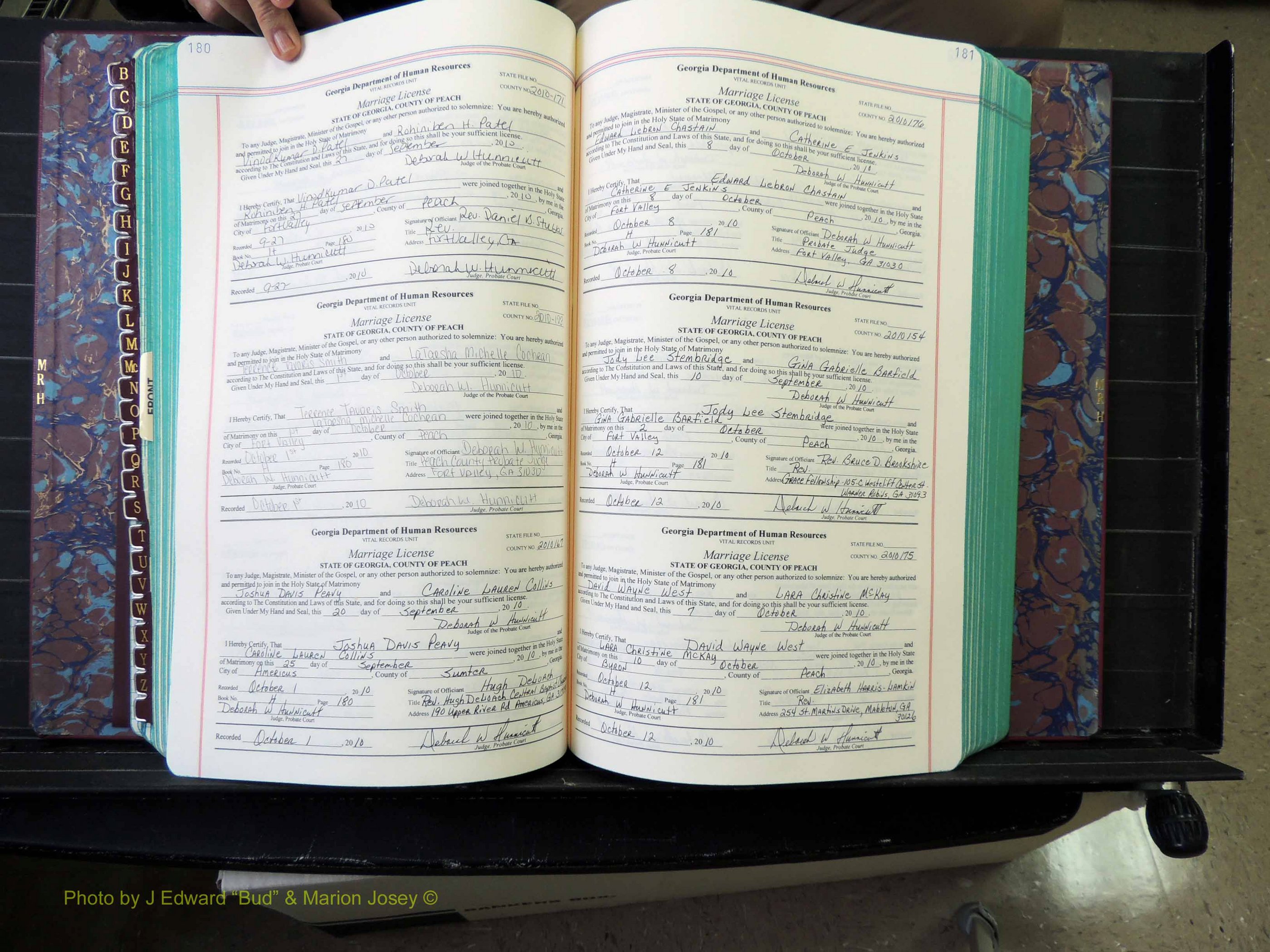 Peach Co, GA, Marriages, Book H, 2007-2013 pg 180-181.JPG
