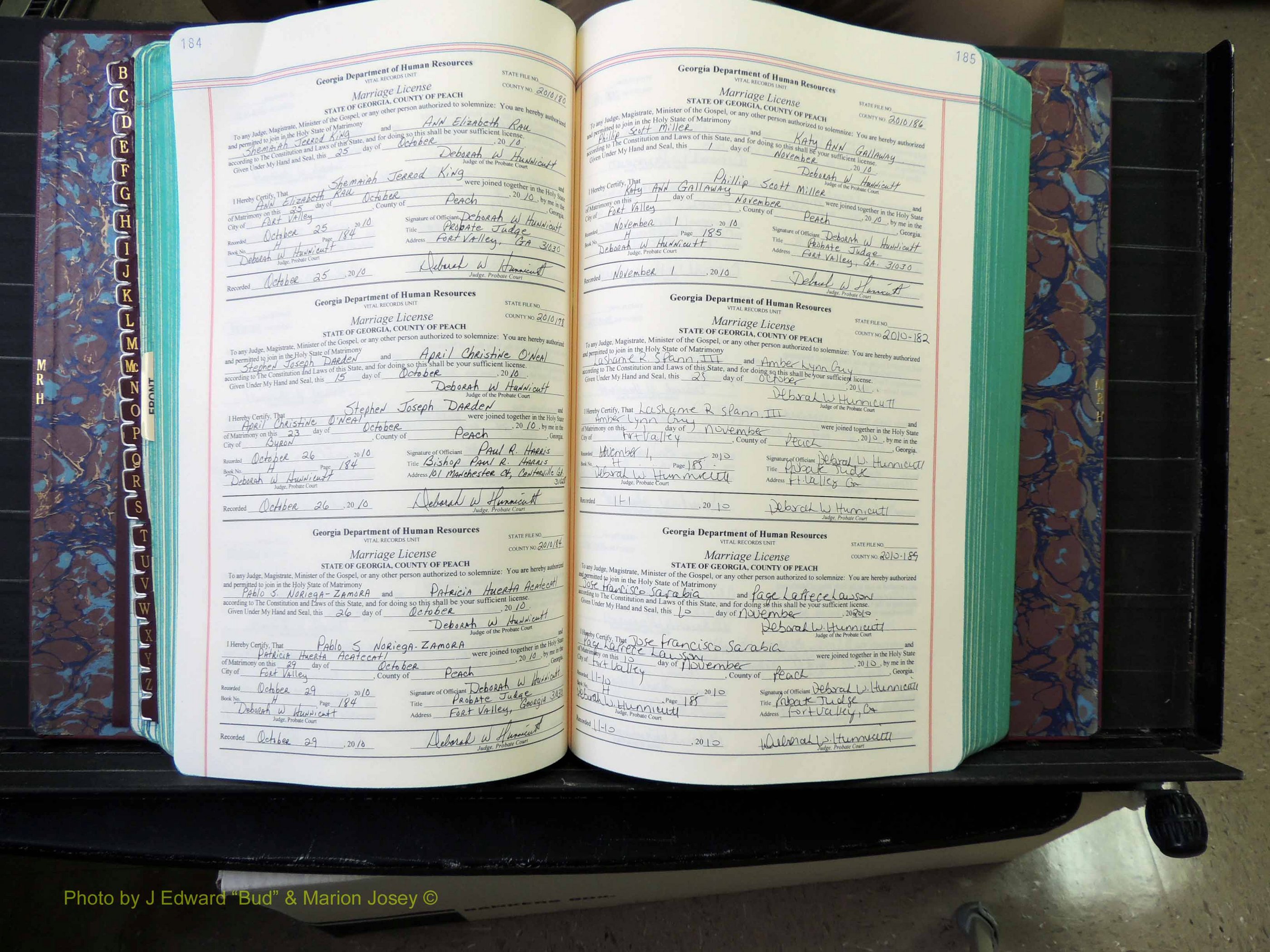 Peach Co, GA, Marriages, Book H, 2007-2013 pg 184-185.JPG
