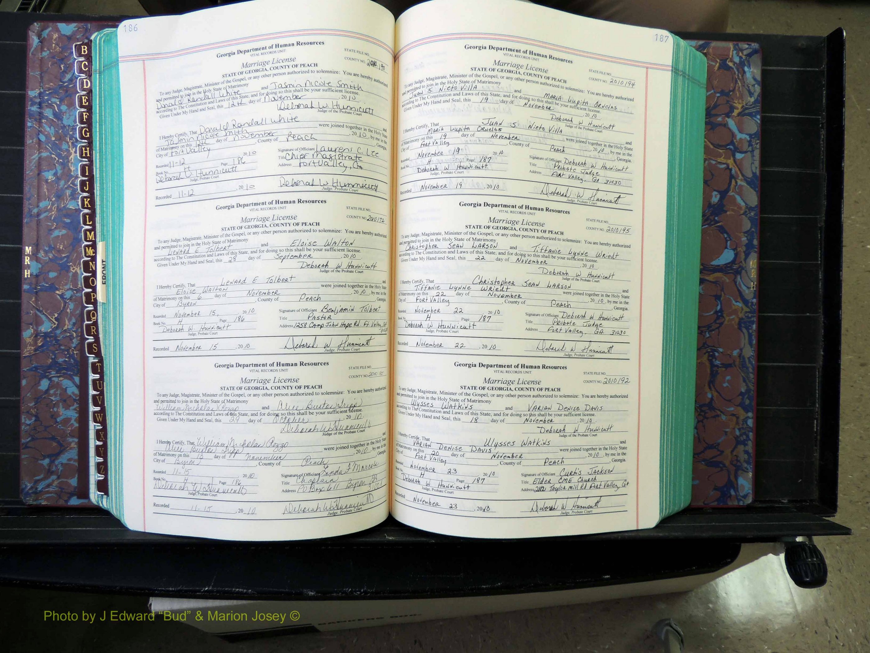 Peach Co, GA, Marriages, Book H, 2007-2013 pg 186-187.JPG
