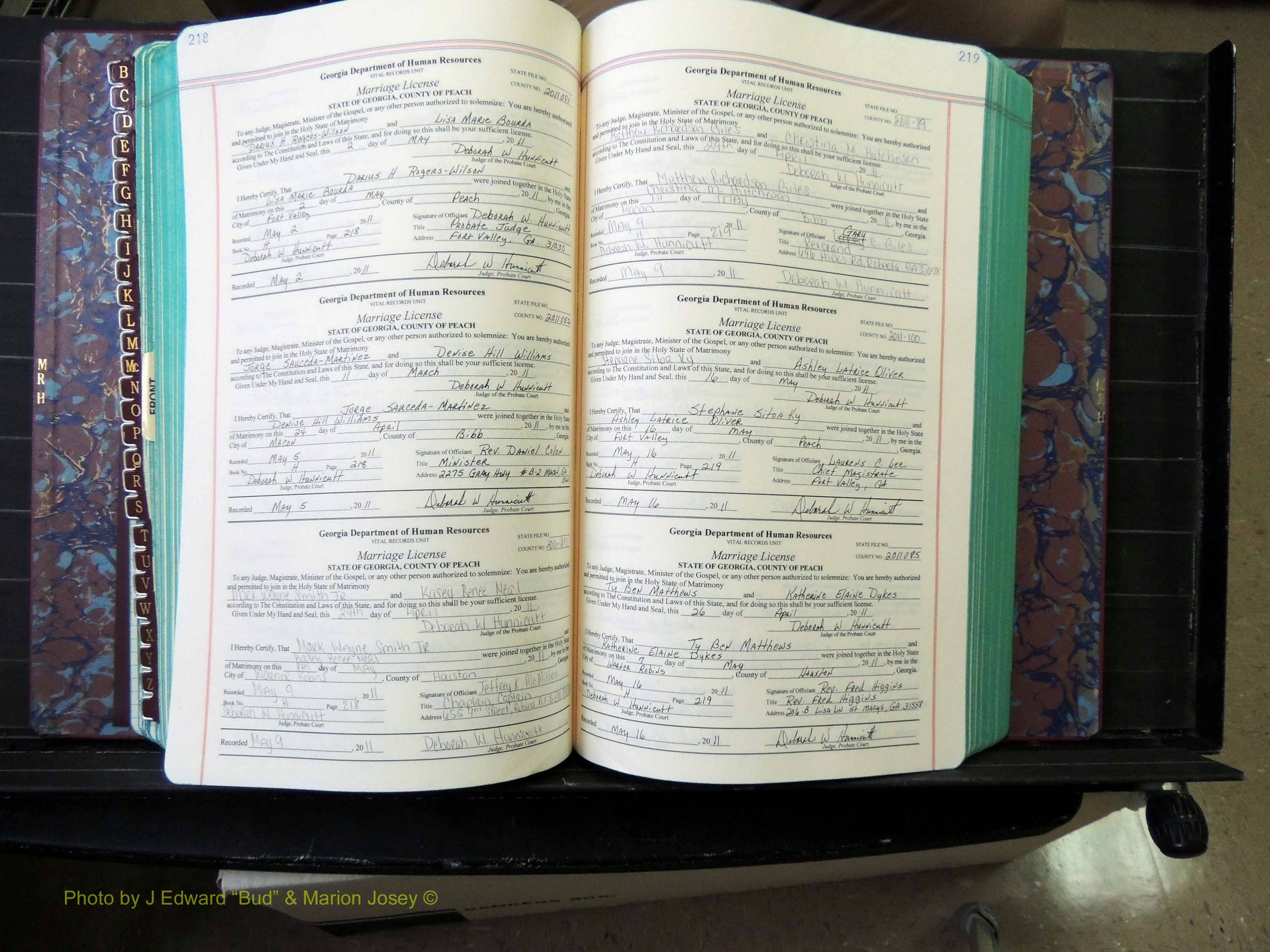 Peach Co, GA, Marriages, Book H, 2007-2013 pg 218-219.JPG