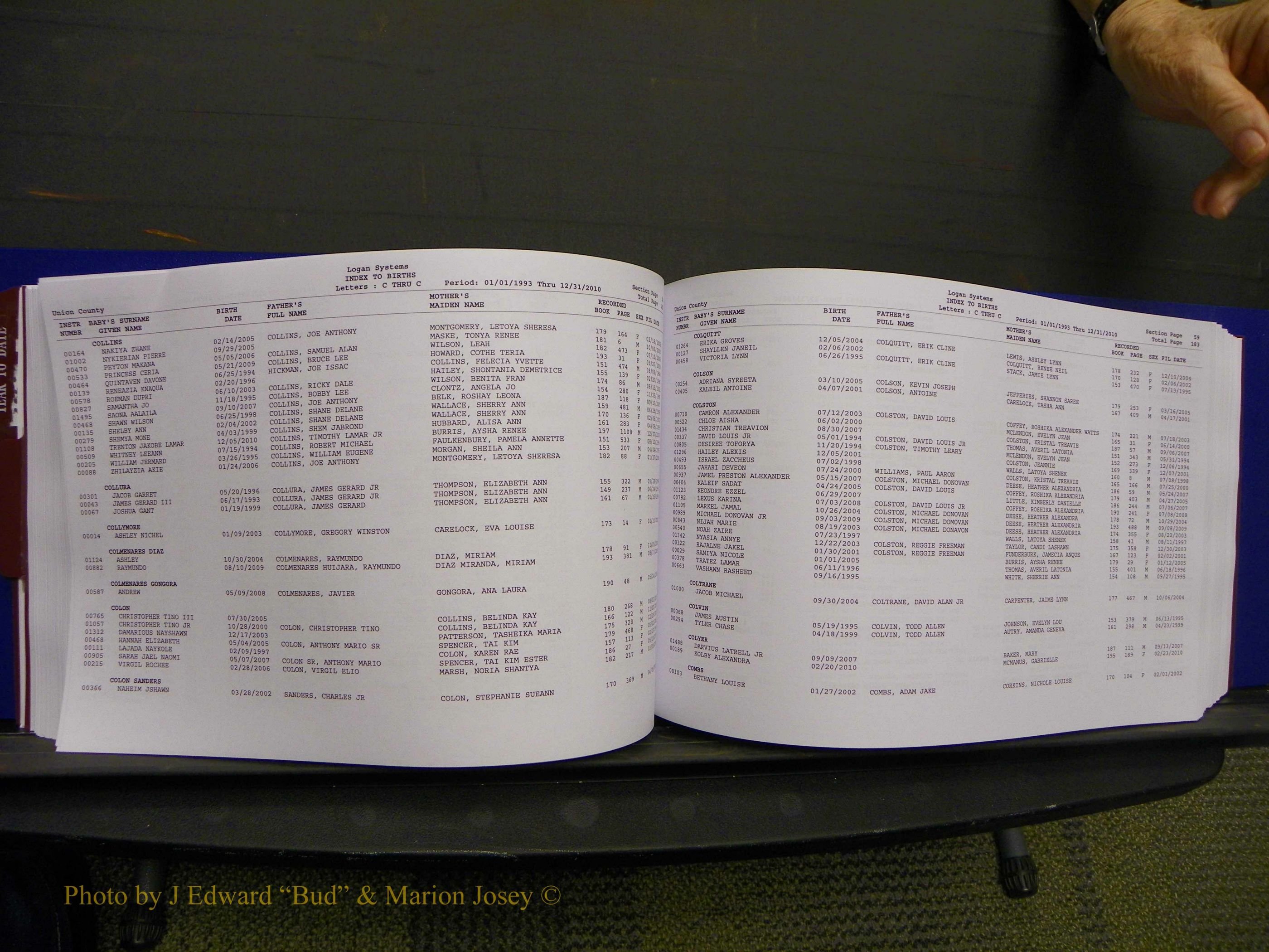 Union Co, NC Births, A-Z, 1993-2010 (125).JPG