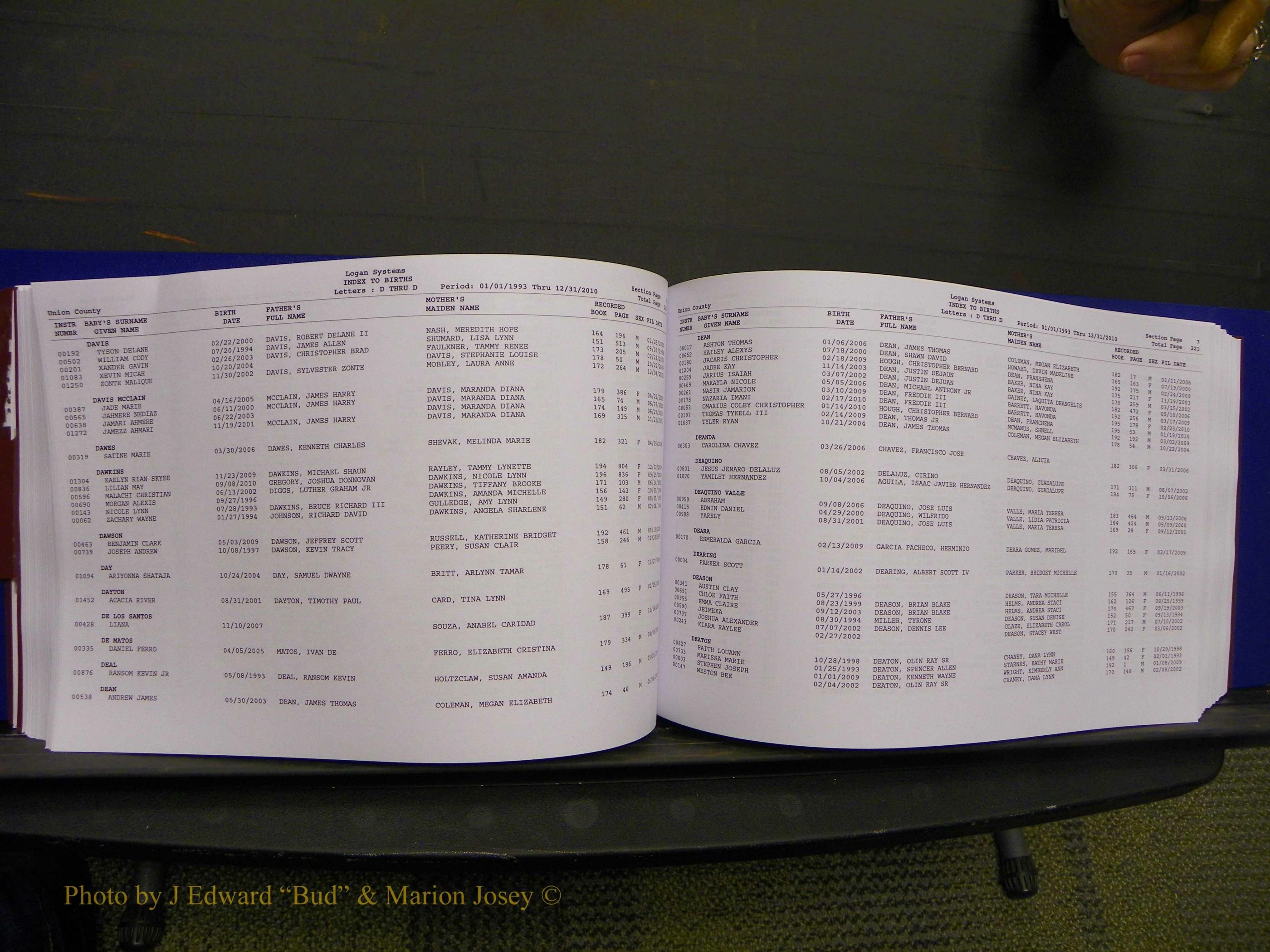 Union Co, NC Births, A-Z, 1993-2010 (143).JPG