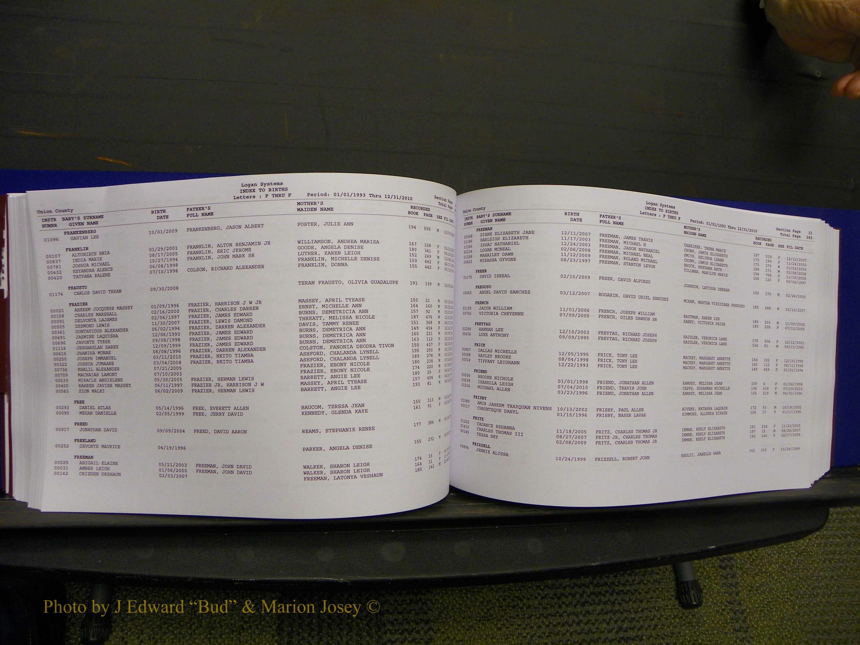 Union Co, NC Births, A-Z, 1993-2010 (175).JPG