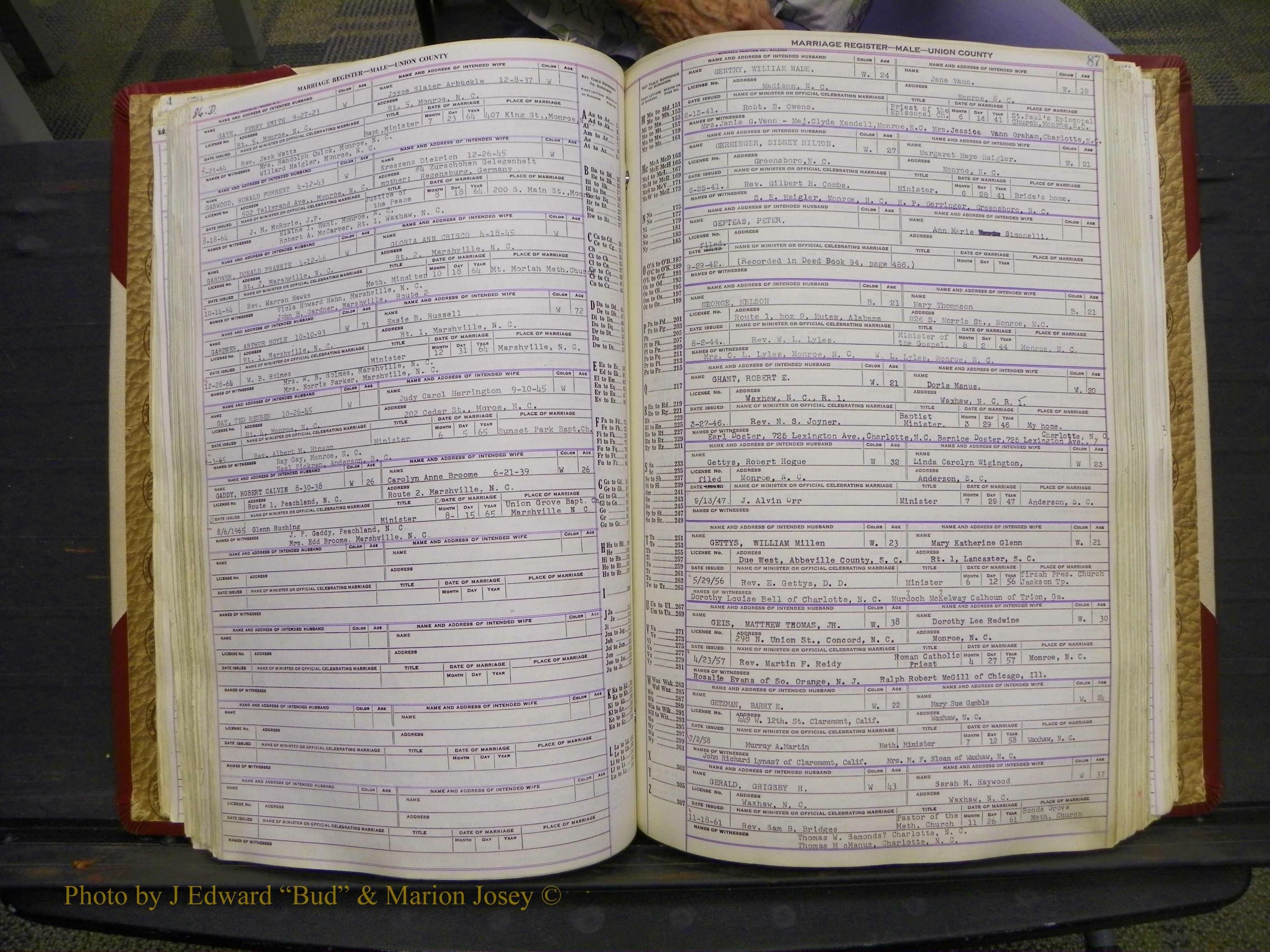 Union Co, NC Marriage Book 10, A-Z, 1937-1965 (105).JPG