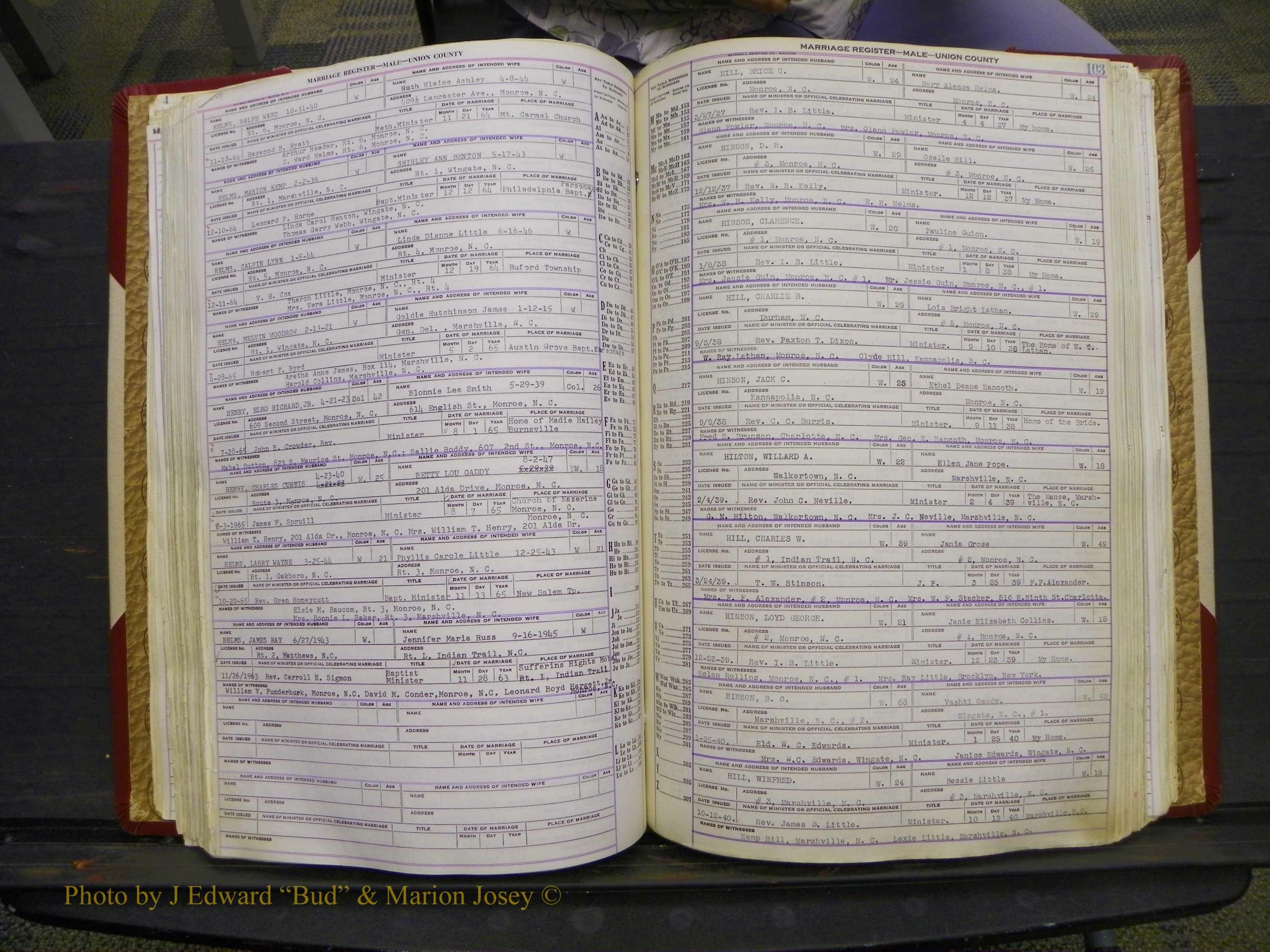 Union Co, NC Marriage Book 10, A-Z, 1937-1965 (144).JPG